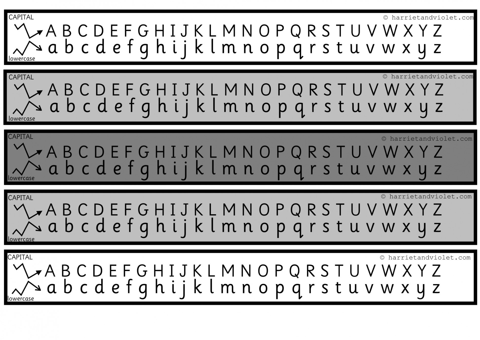 Alphabet Chart (Alphabet strip) Capital & Lower Case Grey Scale