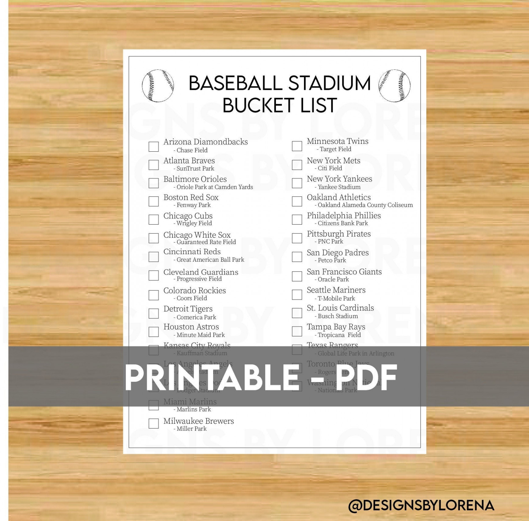 Basic Baseball Stadium Bucket List Printable Baseball Bucket