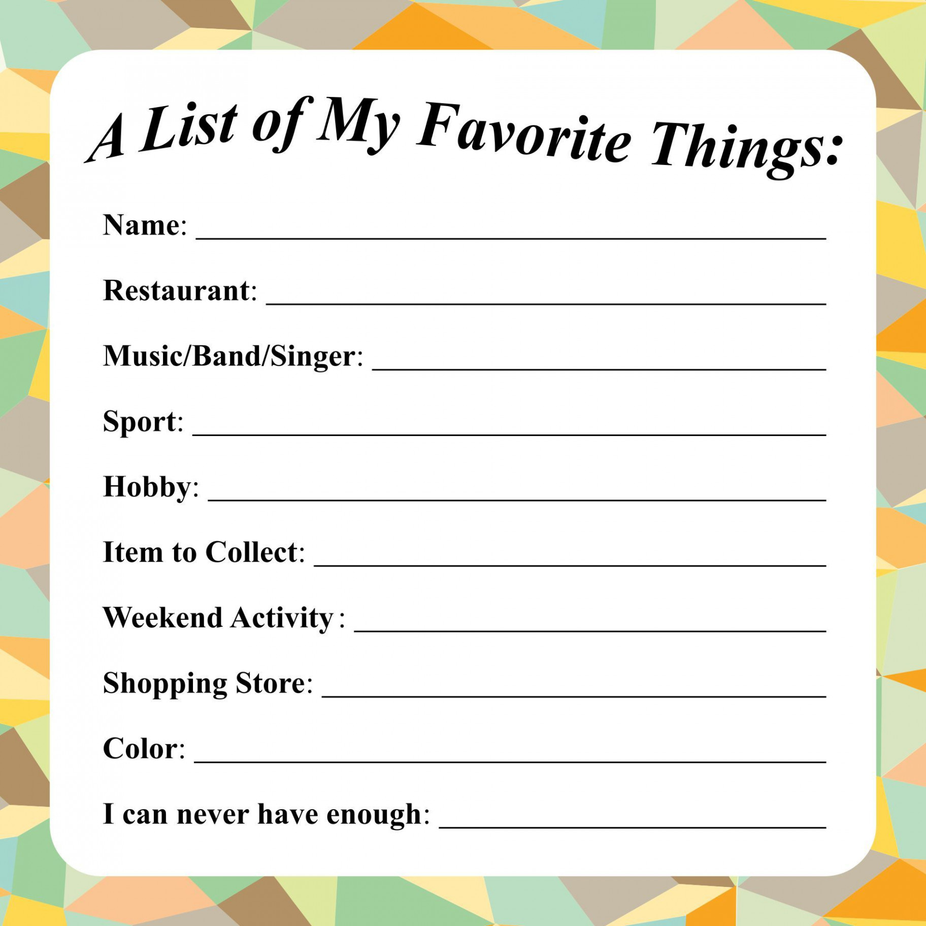 Best My Favorite Things Template Printable  Favorite things