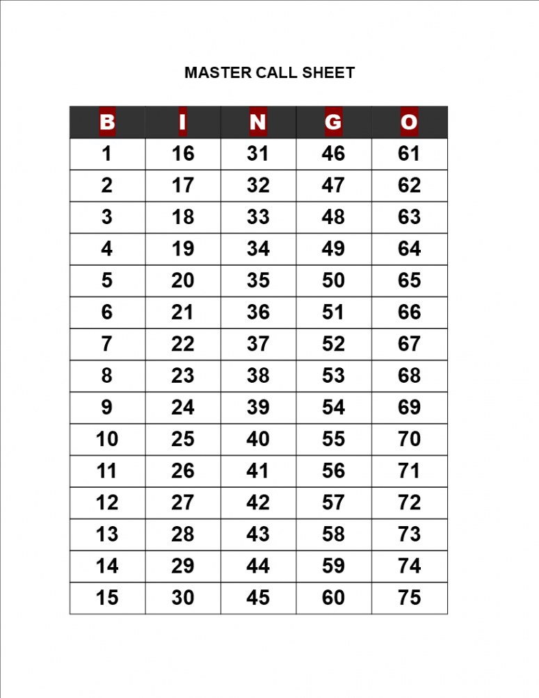 Bingo Call Sheet - How to create a Bingo Call Sheet? Download this