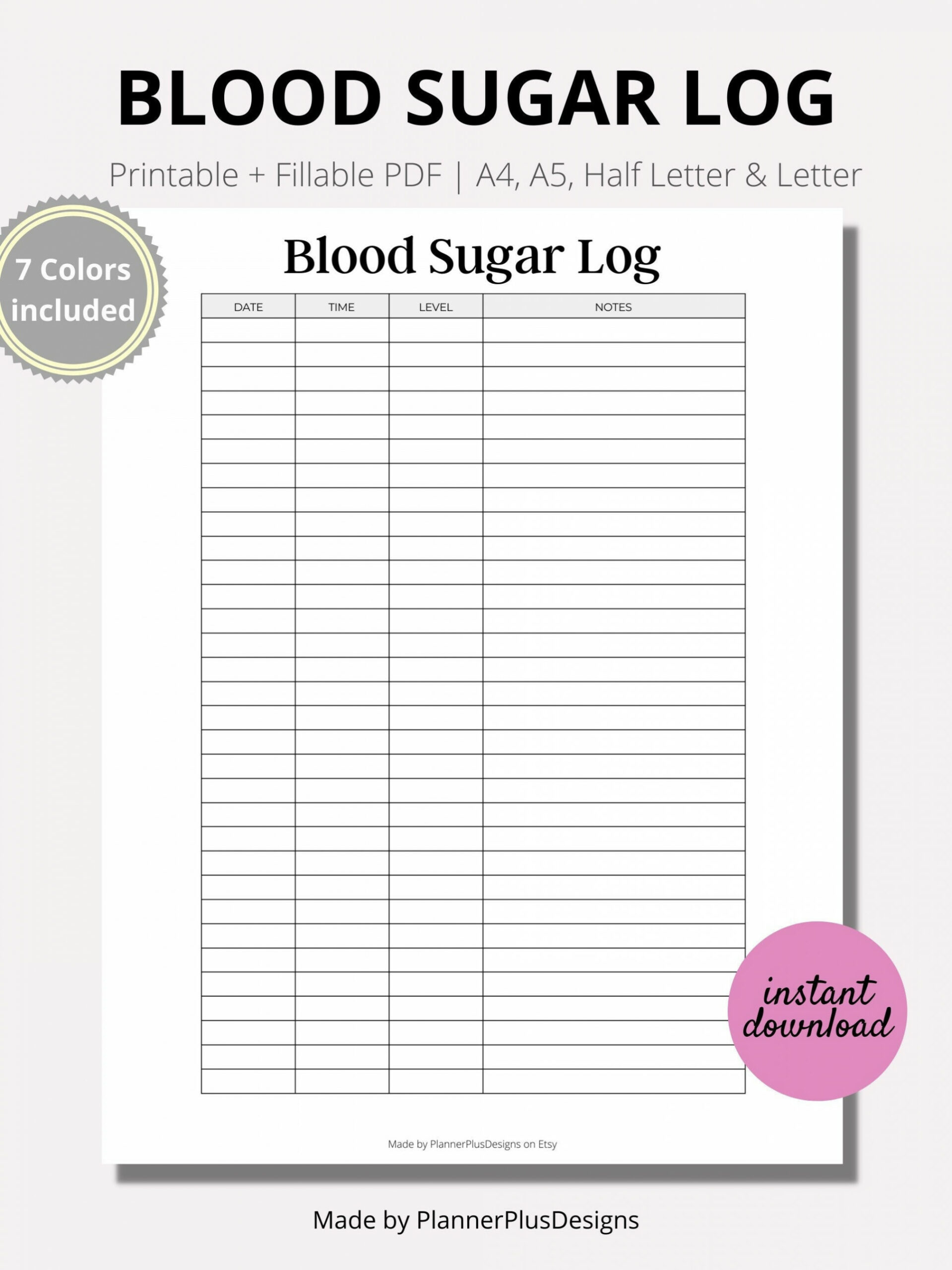 Blood Sugar Log Printable Blood Sugar Tracker Blood Glucose - Etsy