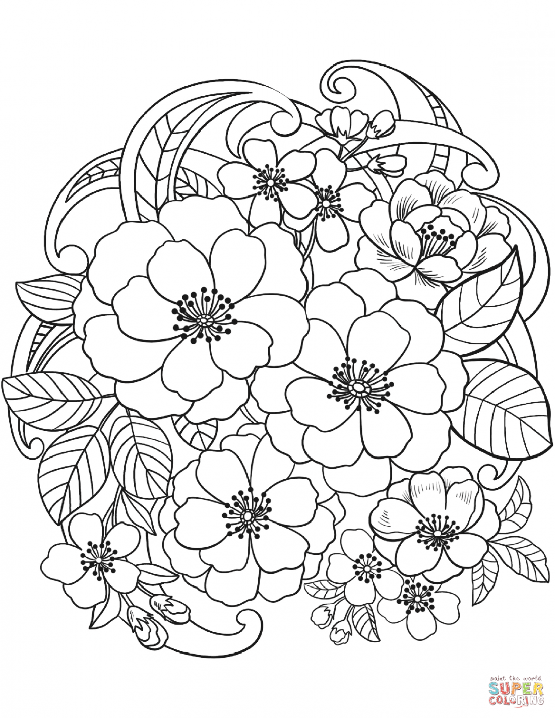 Blooming Flowers coloring page  Free Printable Coloring Pages