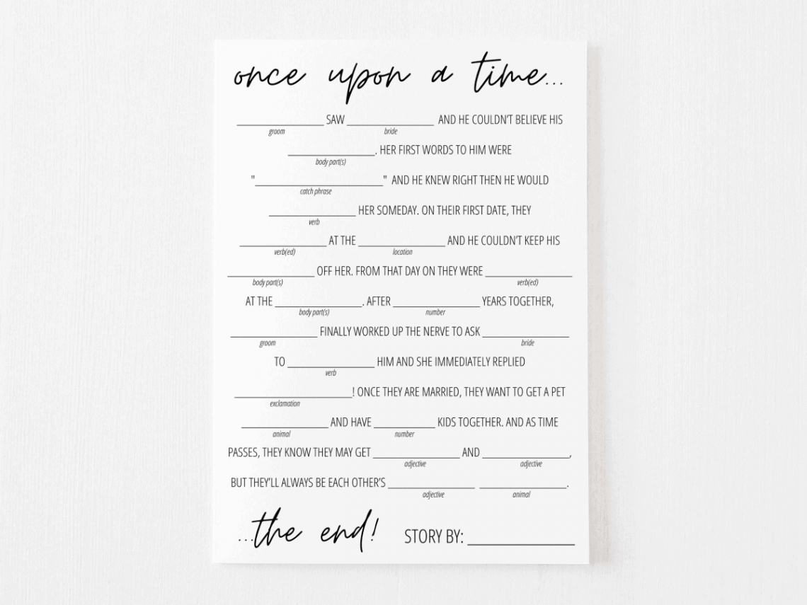 Bridal Shower Mad Libs Free Printable  Modern MOH