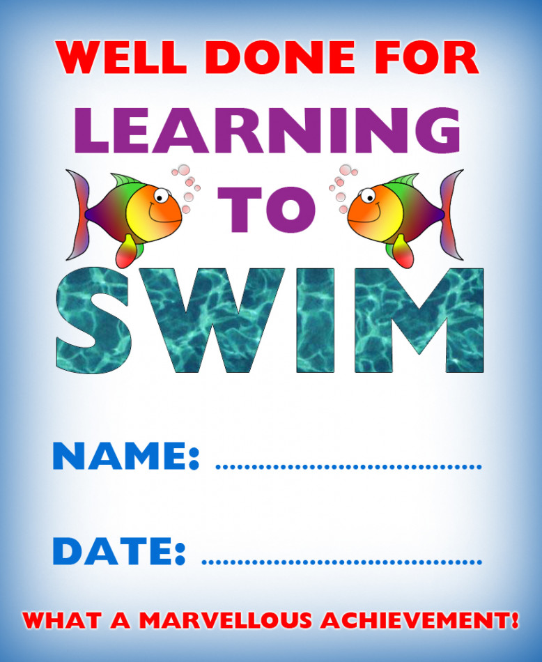 Certificate of Achievement: Well Done for Learning to Swim