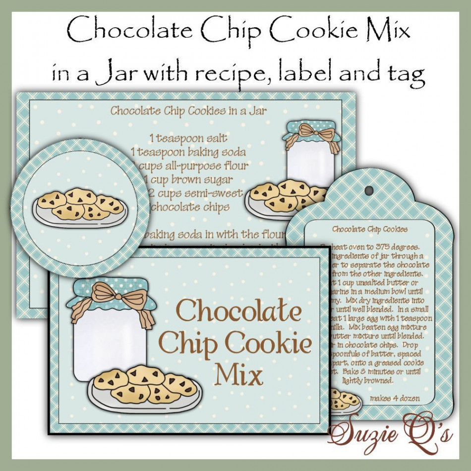 Chocolate Chip Cookie Mix in a Jar Labels Tag and Recipe - Etsy