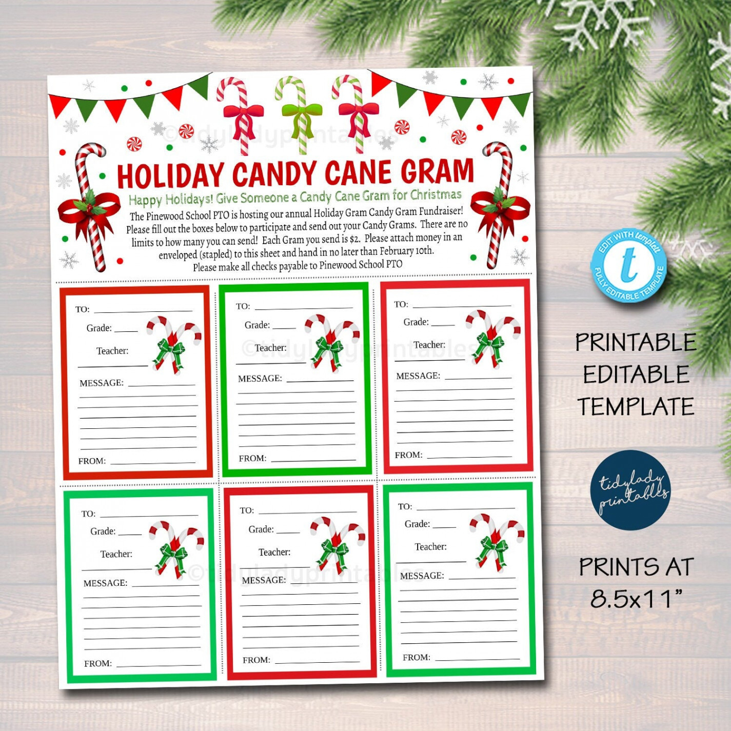 Christmas Candy Cane Gram Flyer  TidyLady Printables