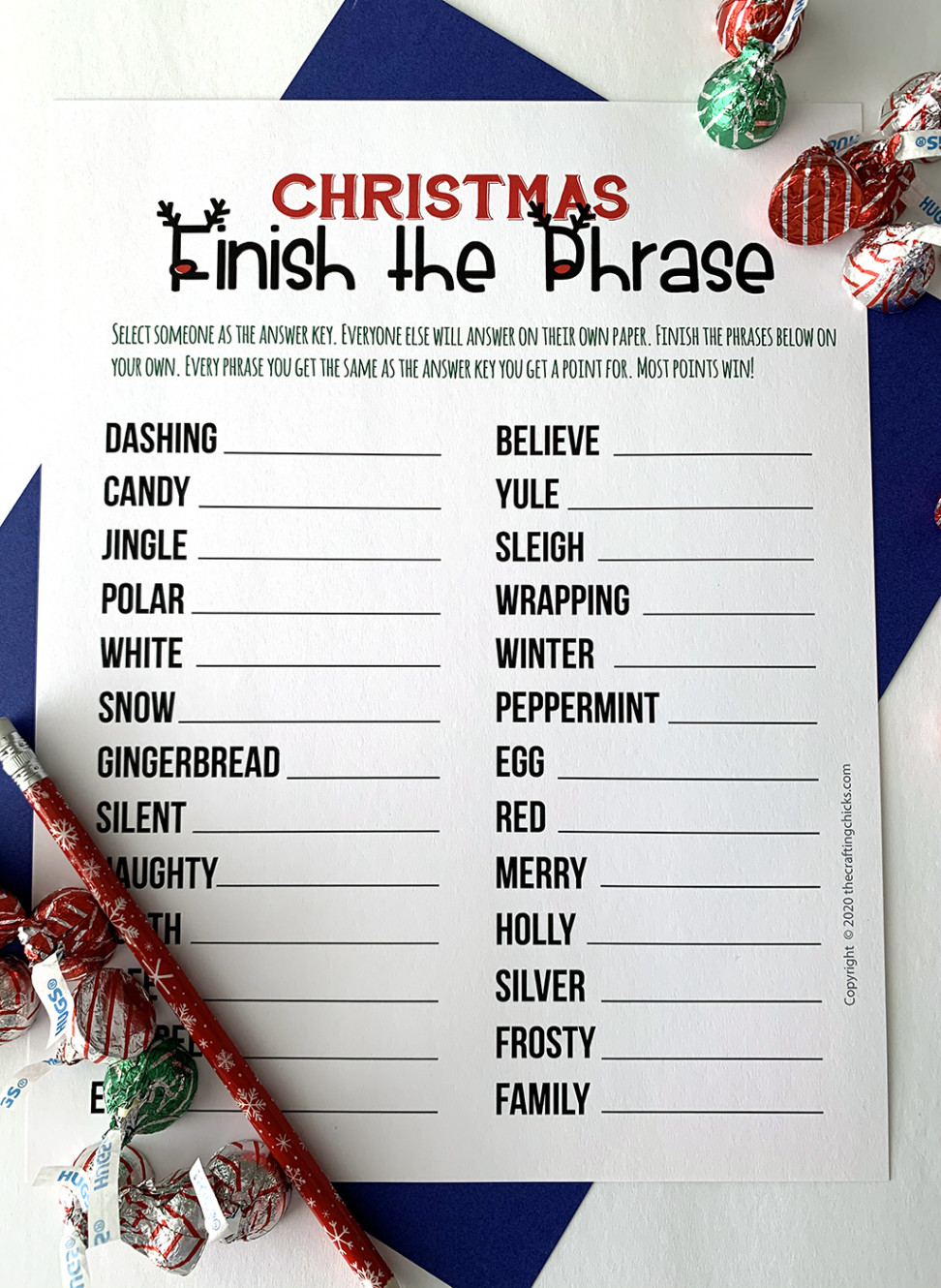 Christmas Finish the Phrase Printable Game - The Crafting Chicks