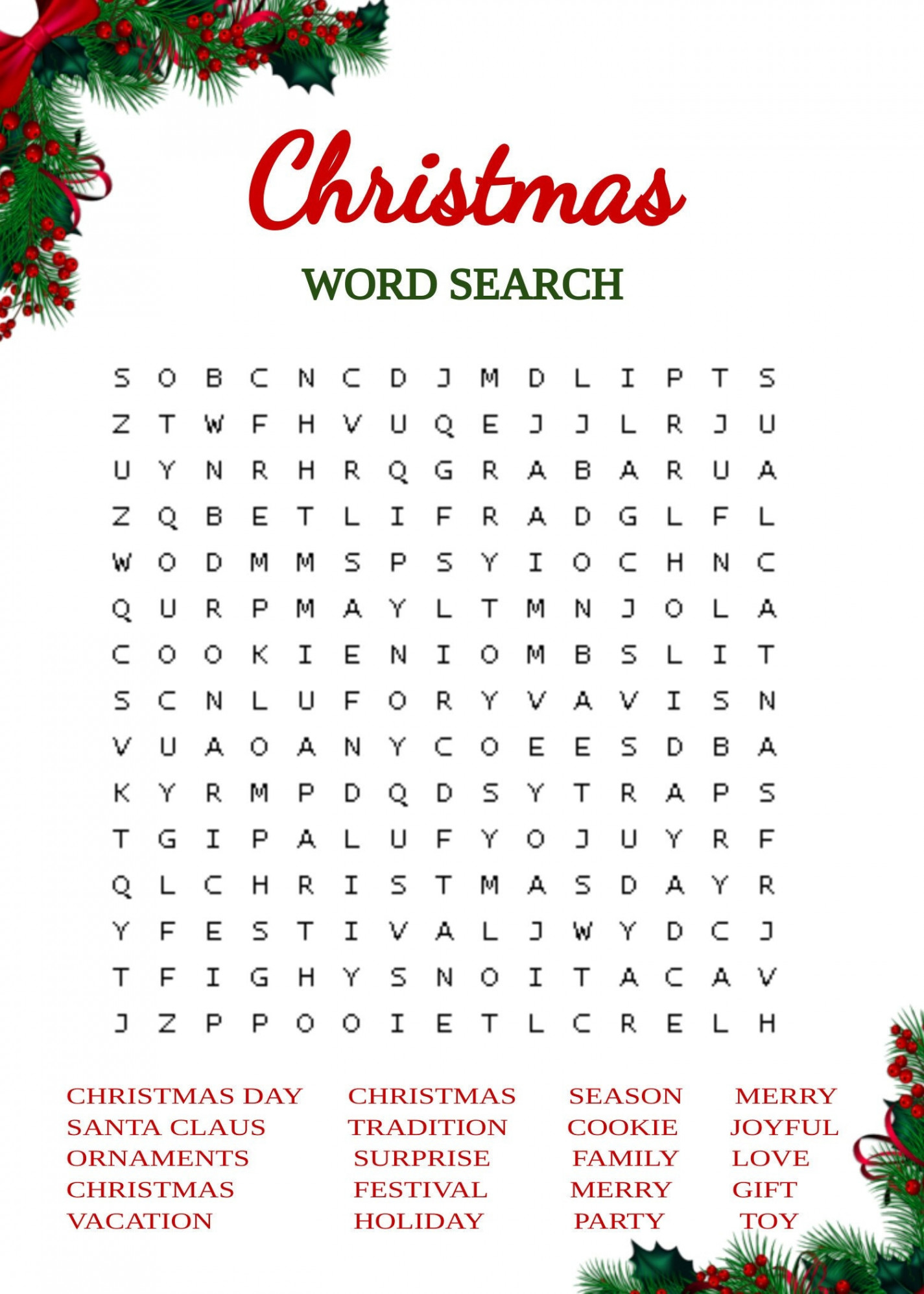 Christmas Word Search Printable Christmas Family Games for - Etsy