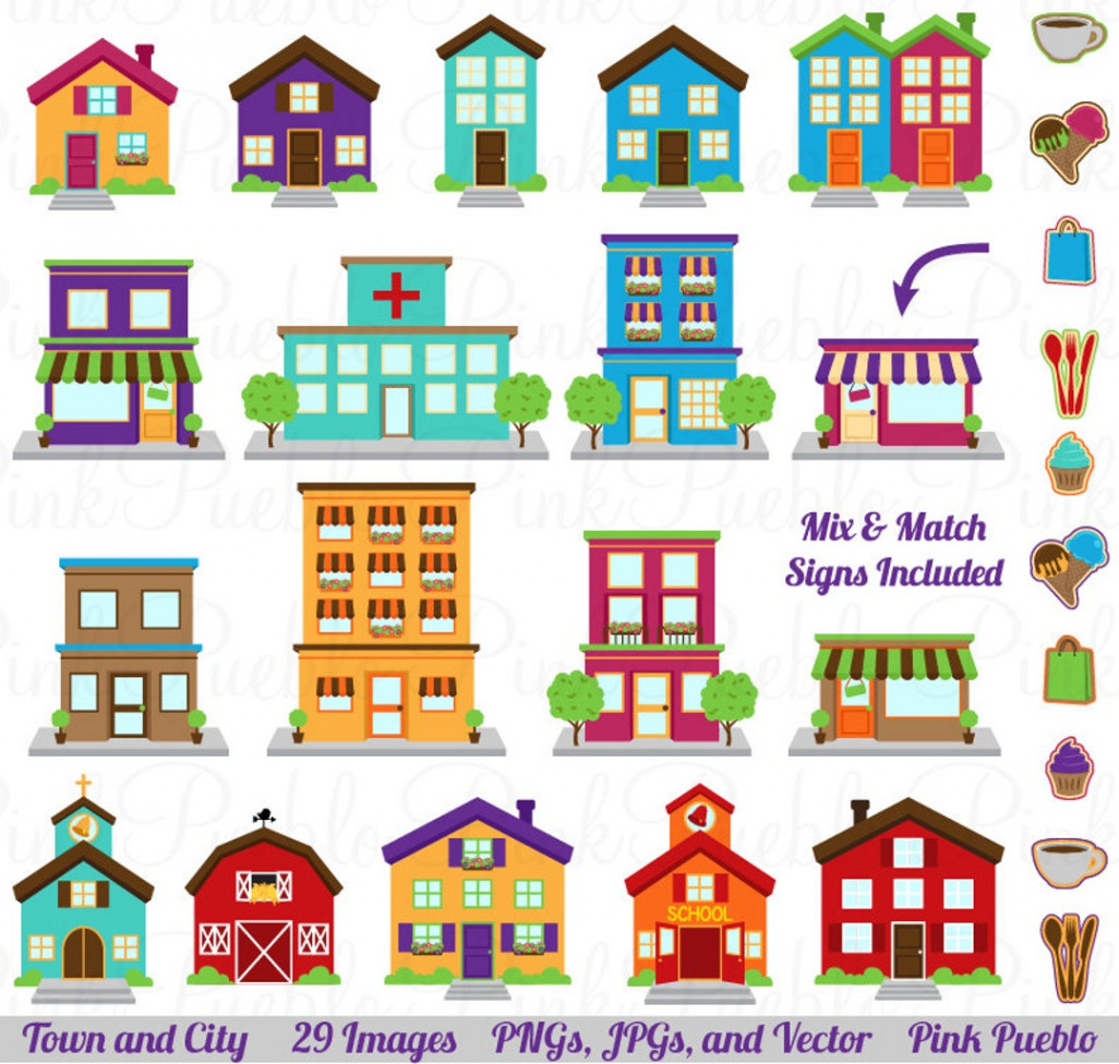 City Clipart Clip Art Printable House Village Town Clip Art - Etsy Norway