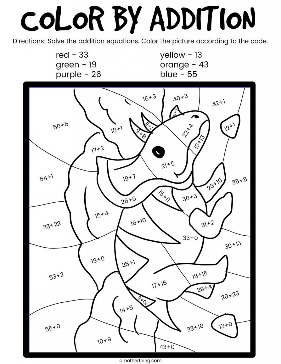 Color By Addition Dinosaur Workbook  Math coloring, Dinosaur