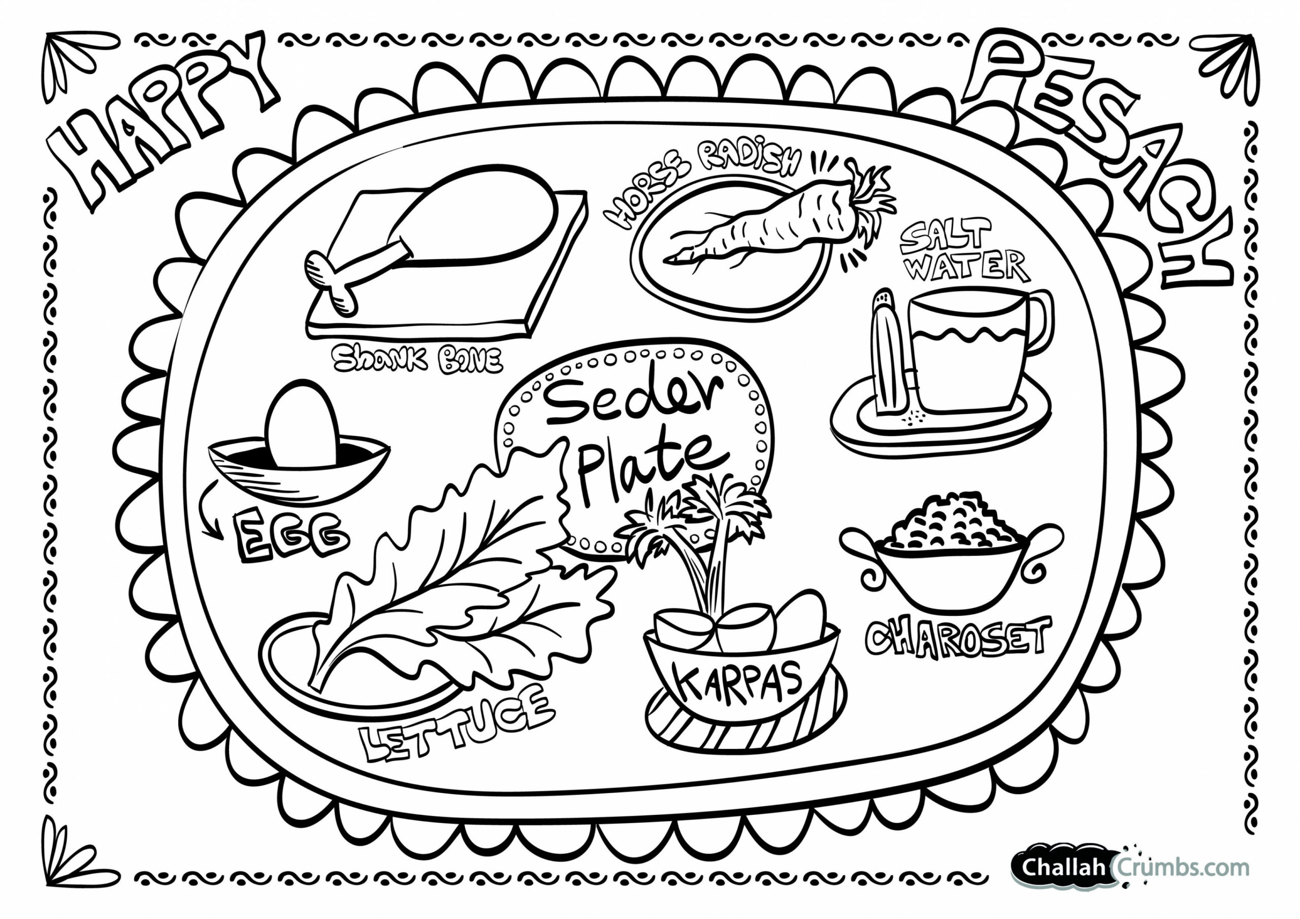 Coloring Page: Seder Plate - Challah Crumbs  Passover, Seder