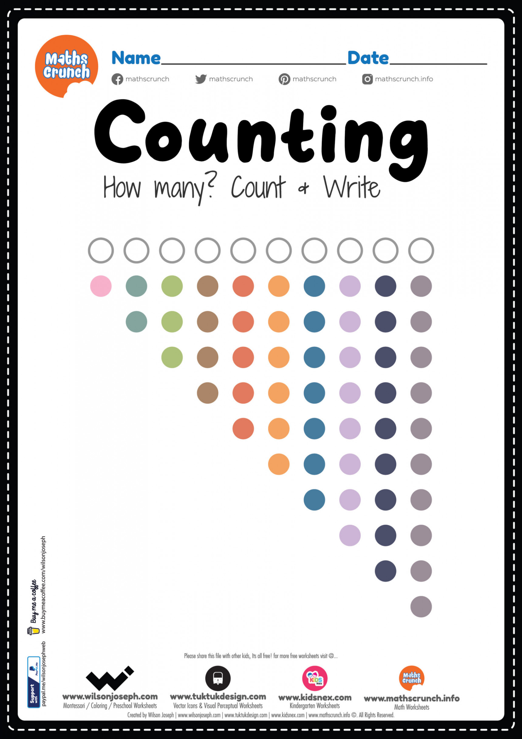 Counting Worksheet for Montessori - Free Printable PDF for Kids