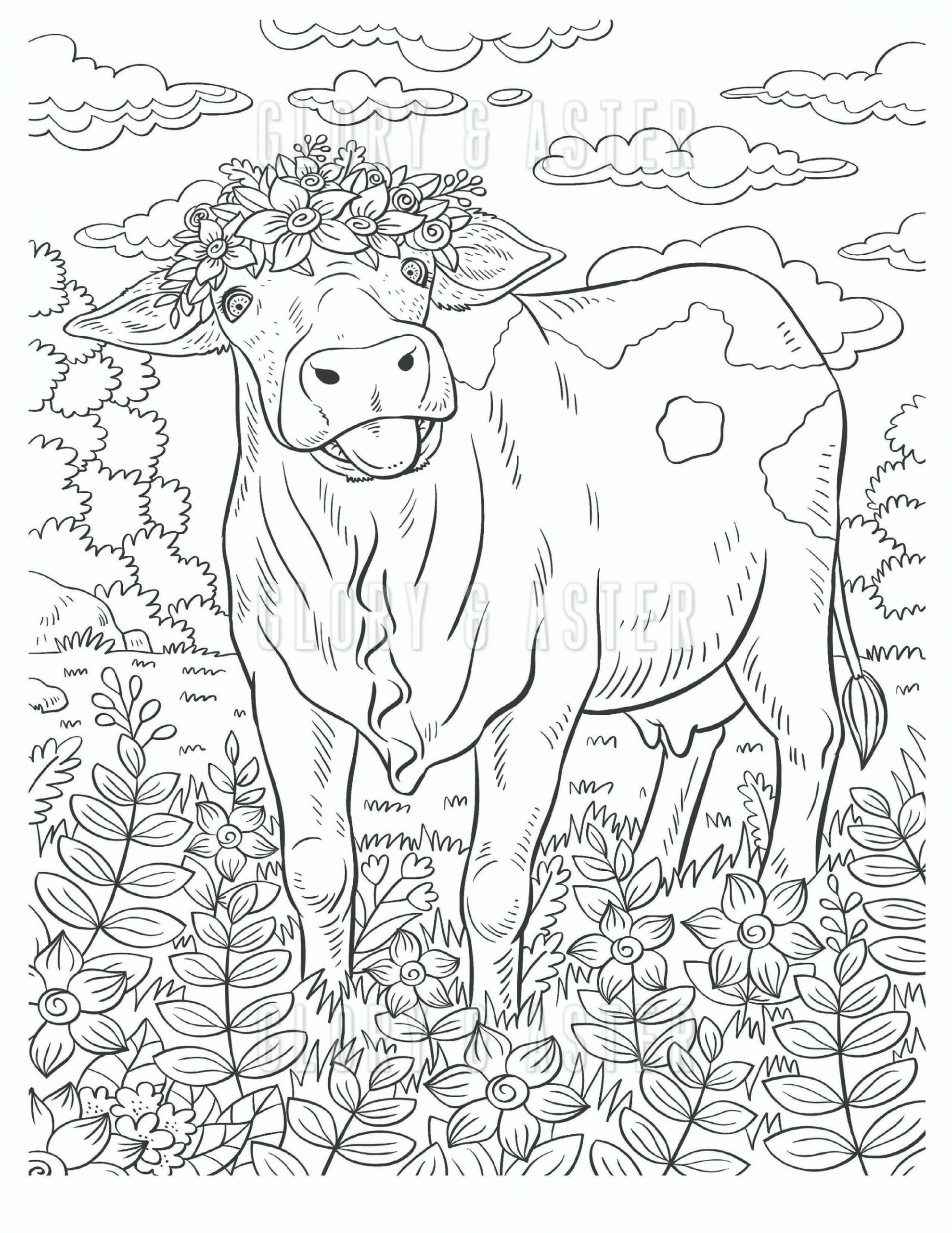 Cow Printable Coloring Page - Adult Coloring Book  Instant Download   Coloring Sheets  Cute Animals  Coloring Printable