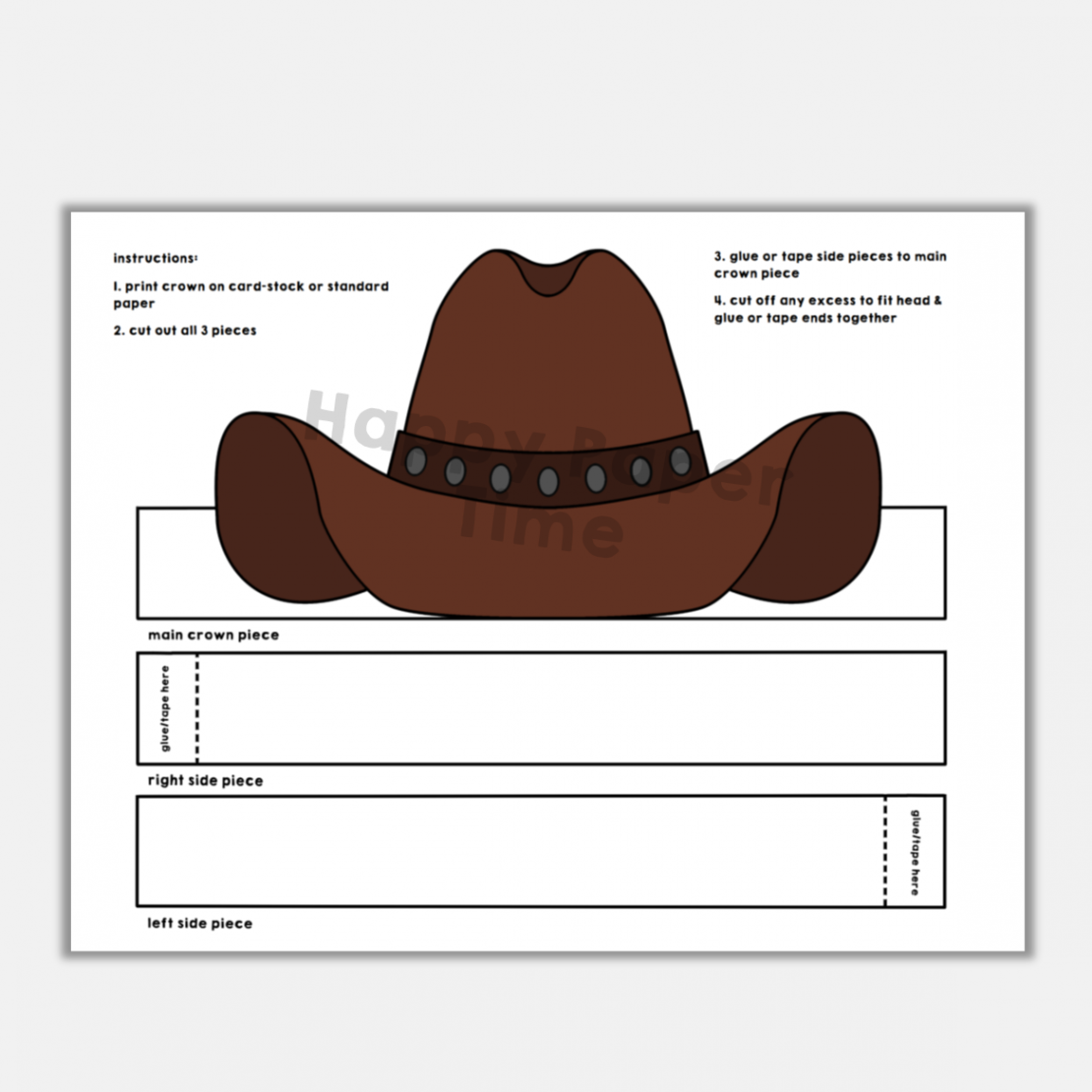 Cowboy Hat Paper Crown Printable Wild West Costume Craft Activity for kids