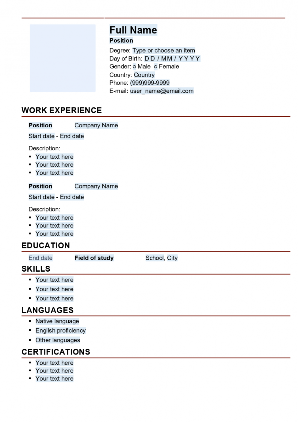 CV (resume) template   ONLYOFFICE