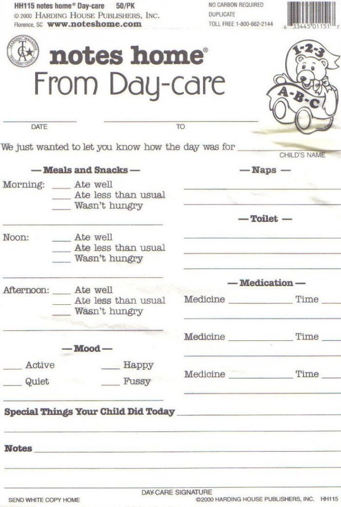 Daycare Daily Report Sheets Infant Reports For Printable  Infant