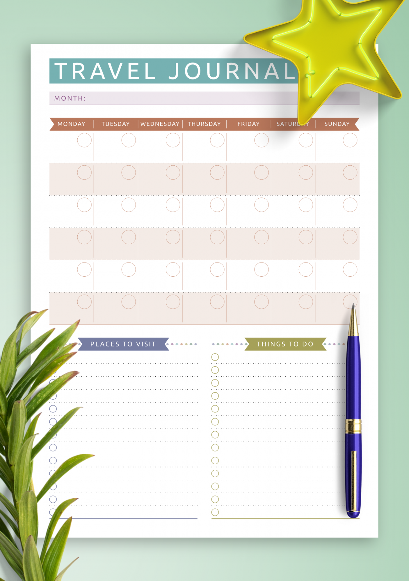 Download Printable Travel Journal Template - Casual Style PDF