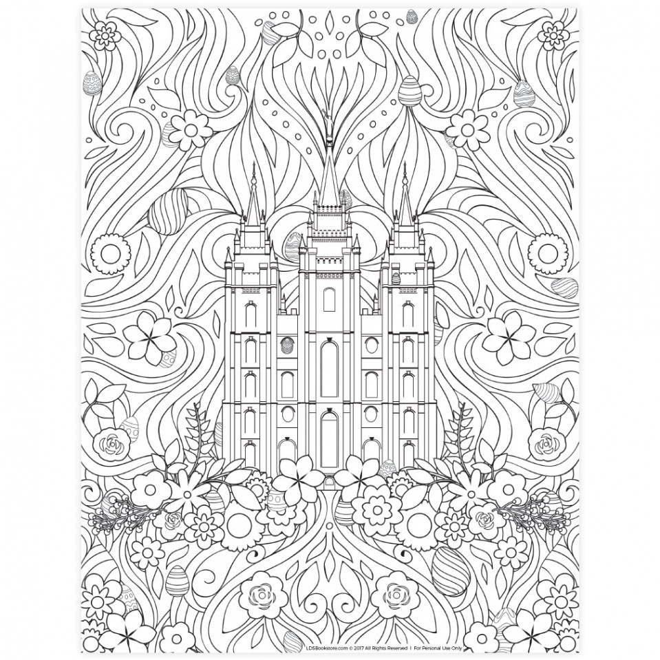 Easter Salt Lake Temple Coloring Page - Printable in LDS Coloring