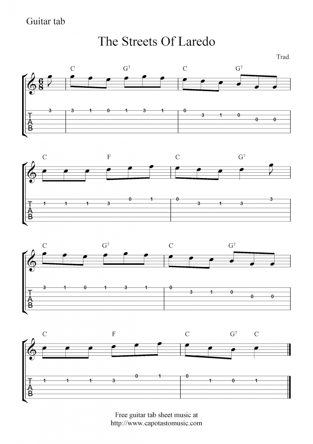 Easy Sheet Music For Beginners: Free easy guitar tabs sheet music