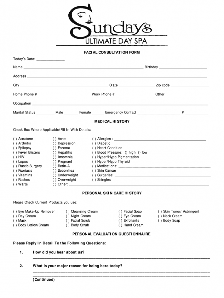 Facial Consultation Form - Fill Online, Printable, Fillable, Blank