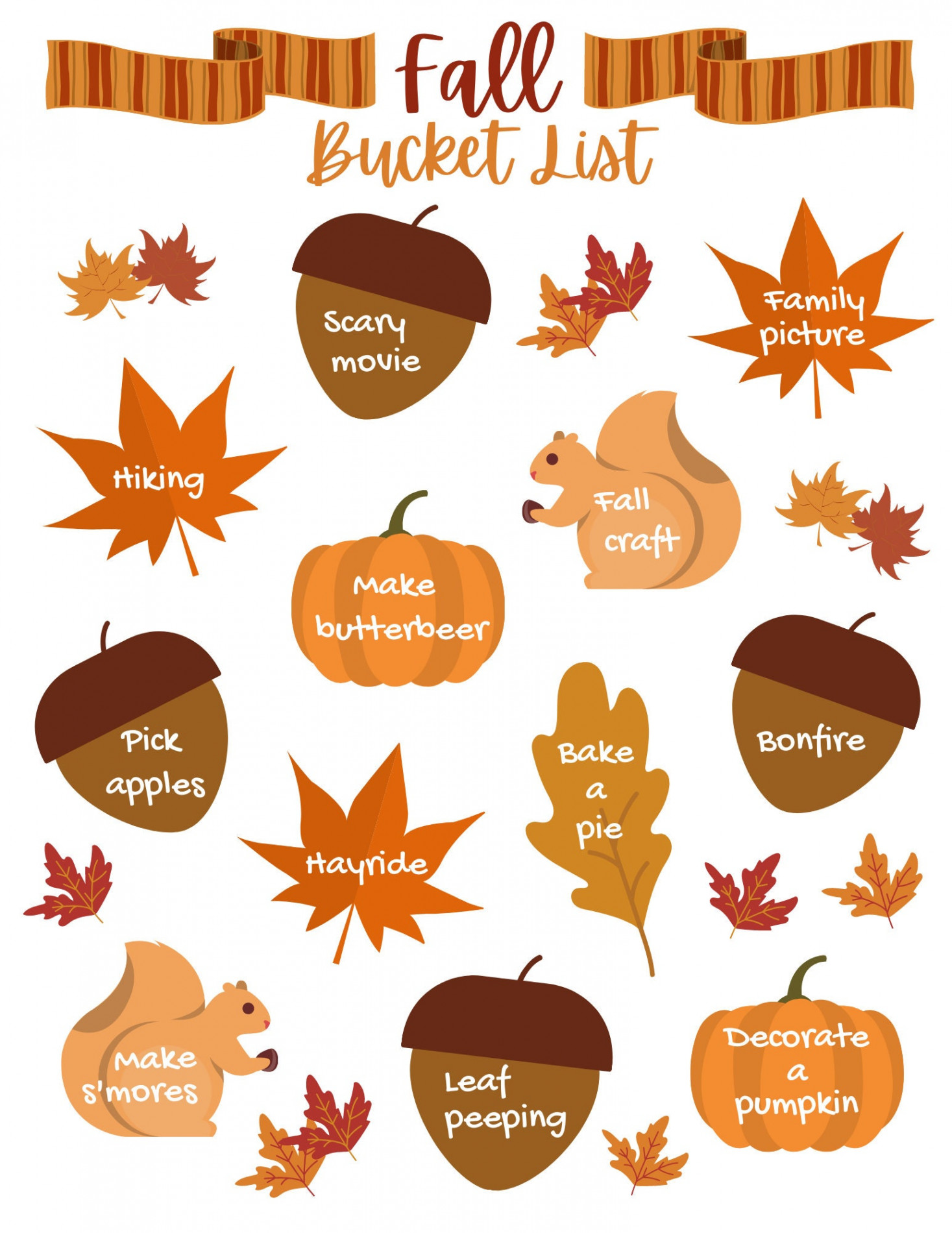 Fall Bucket List Printable BONUS Blank Copy Included Autumn Bucket