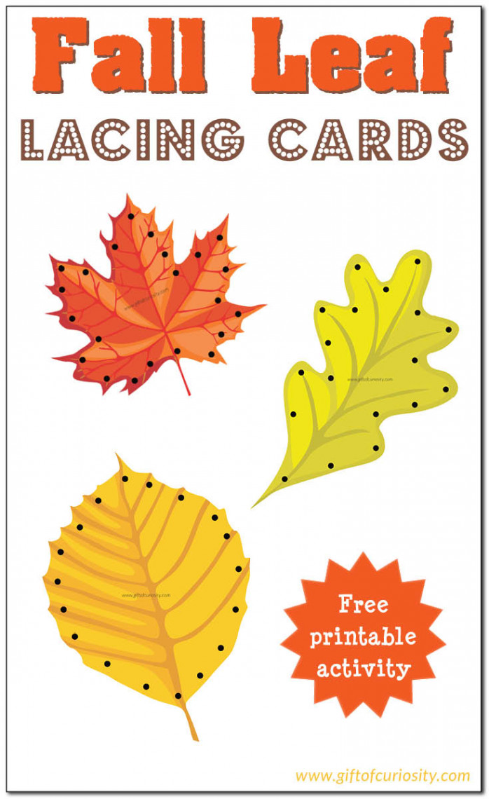 Fall Leaf Lacing Cards free printable - Gift of Curiosity