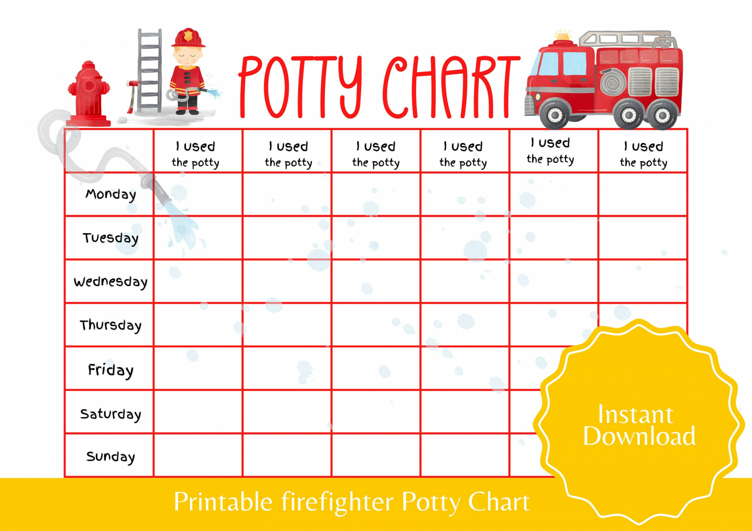 Firetruck Potty Chart Printable for Boy Toilet Training Chart