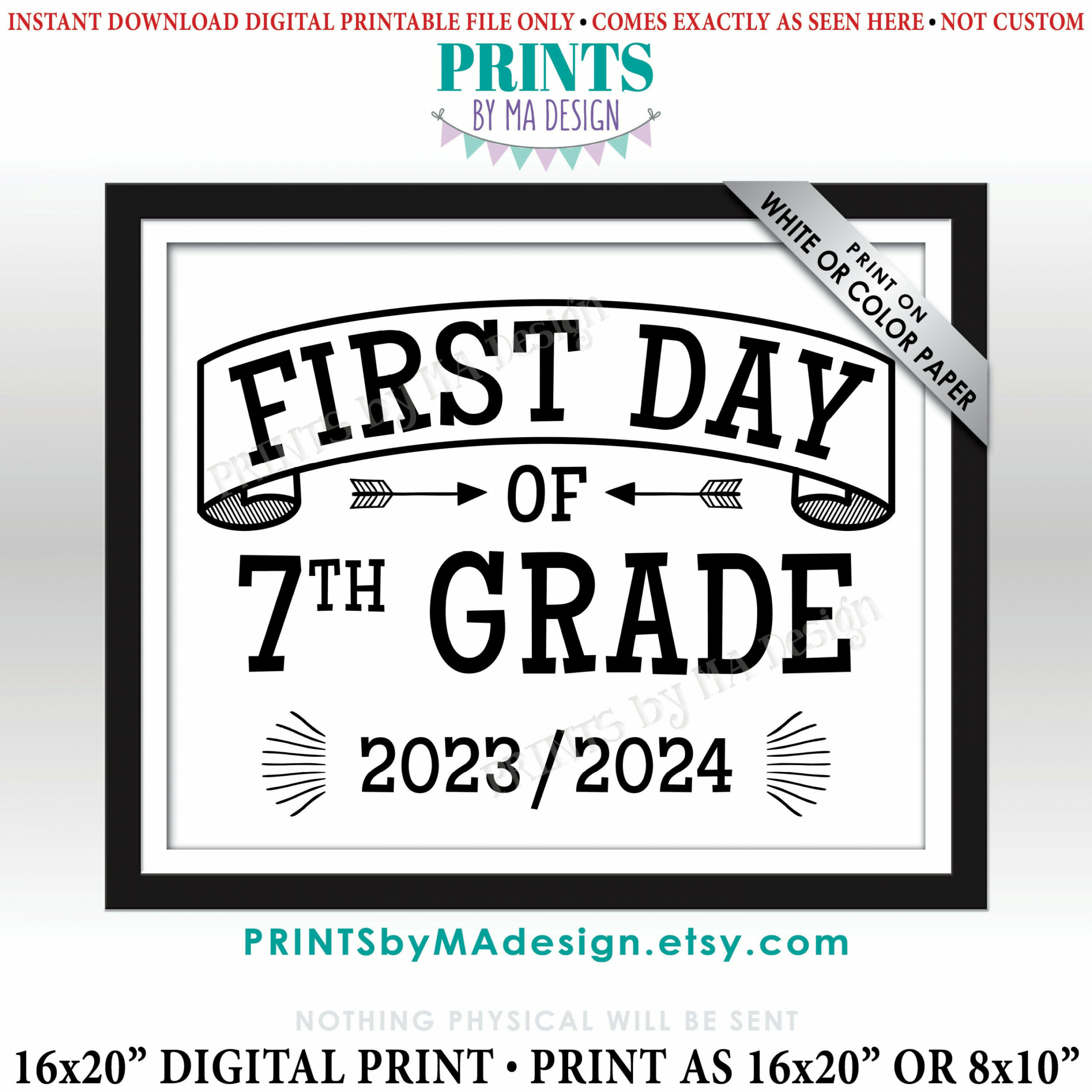 First Day of School Sign Seventh Grader Starting th Grade - Etsy