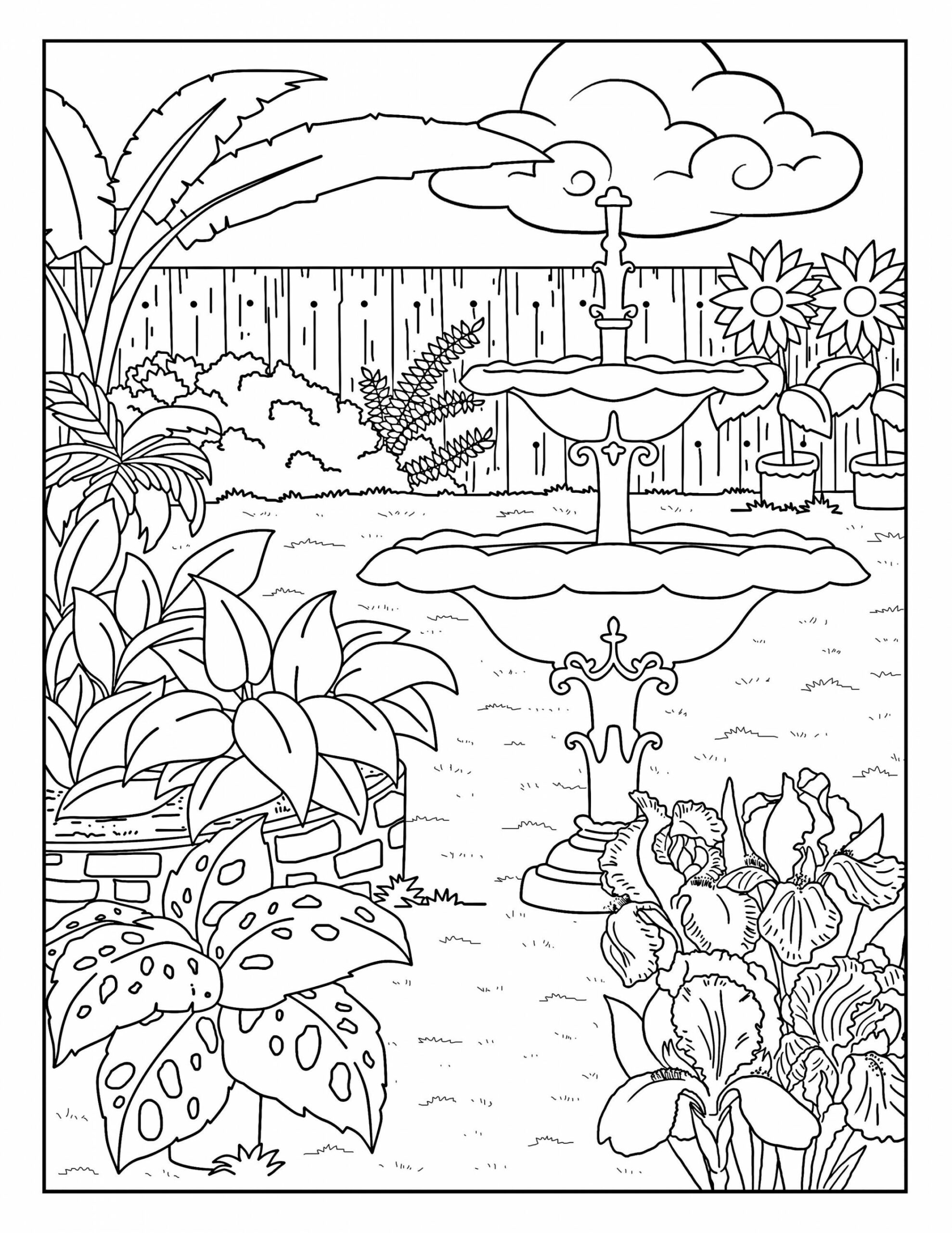 Fountain garden Gallery Coloring Pages for Adults  Printable