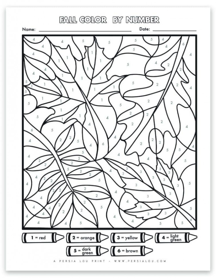 Free Fall Color by Number: Fall Leaves Printable Coloring Page