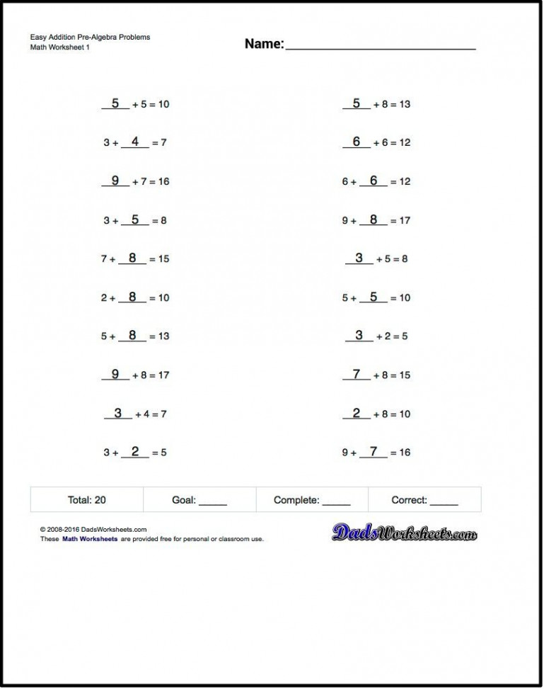 Free math worksheets for Pre-Algebra problems