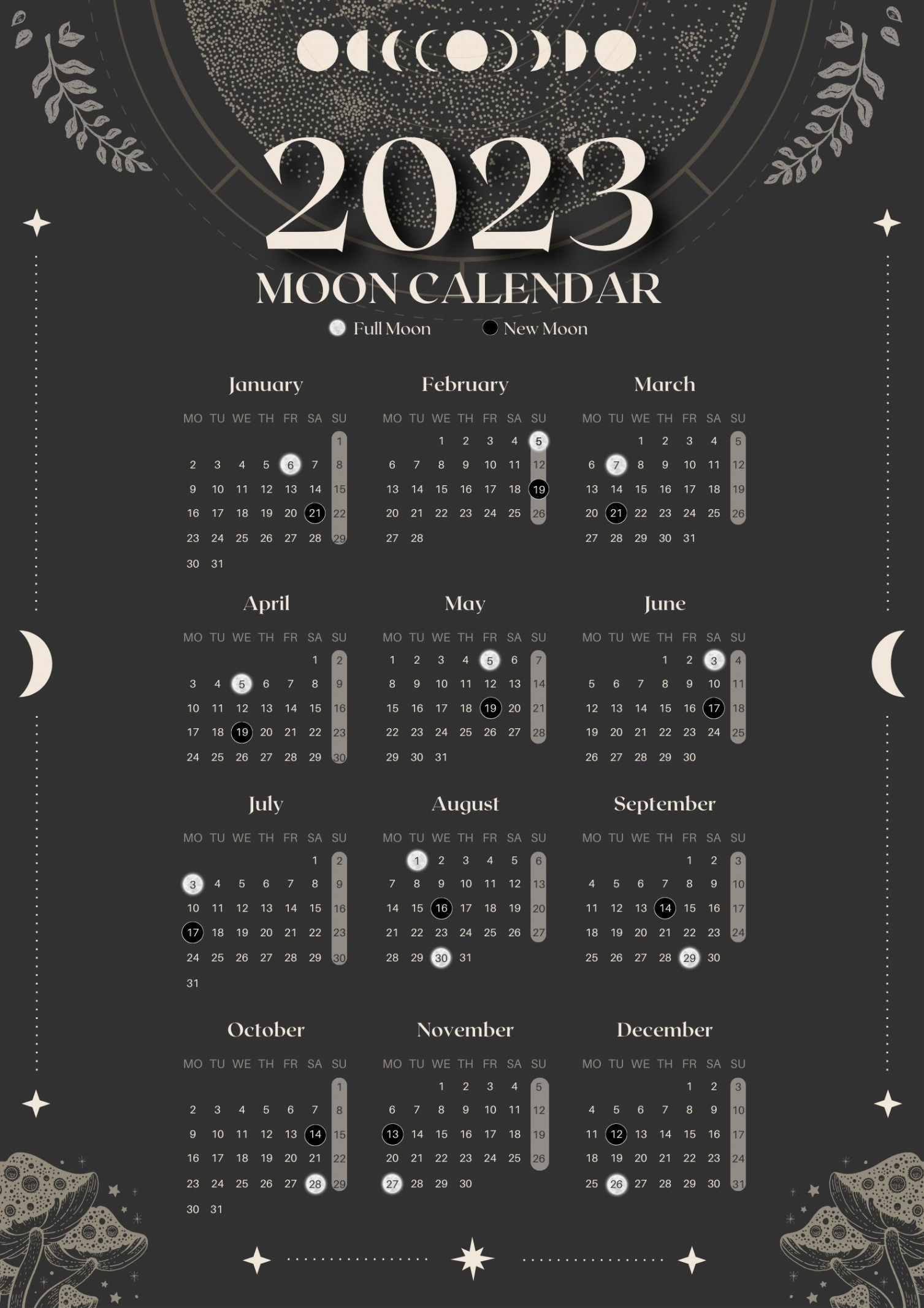 Free PDF - Moon Calendar  printable with Phases ⋆ Witch Journal