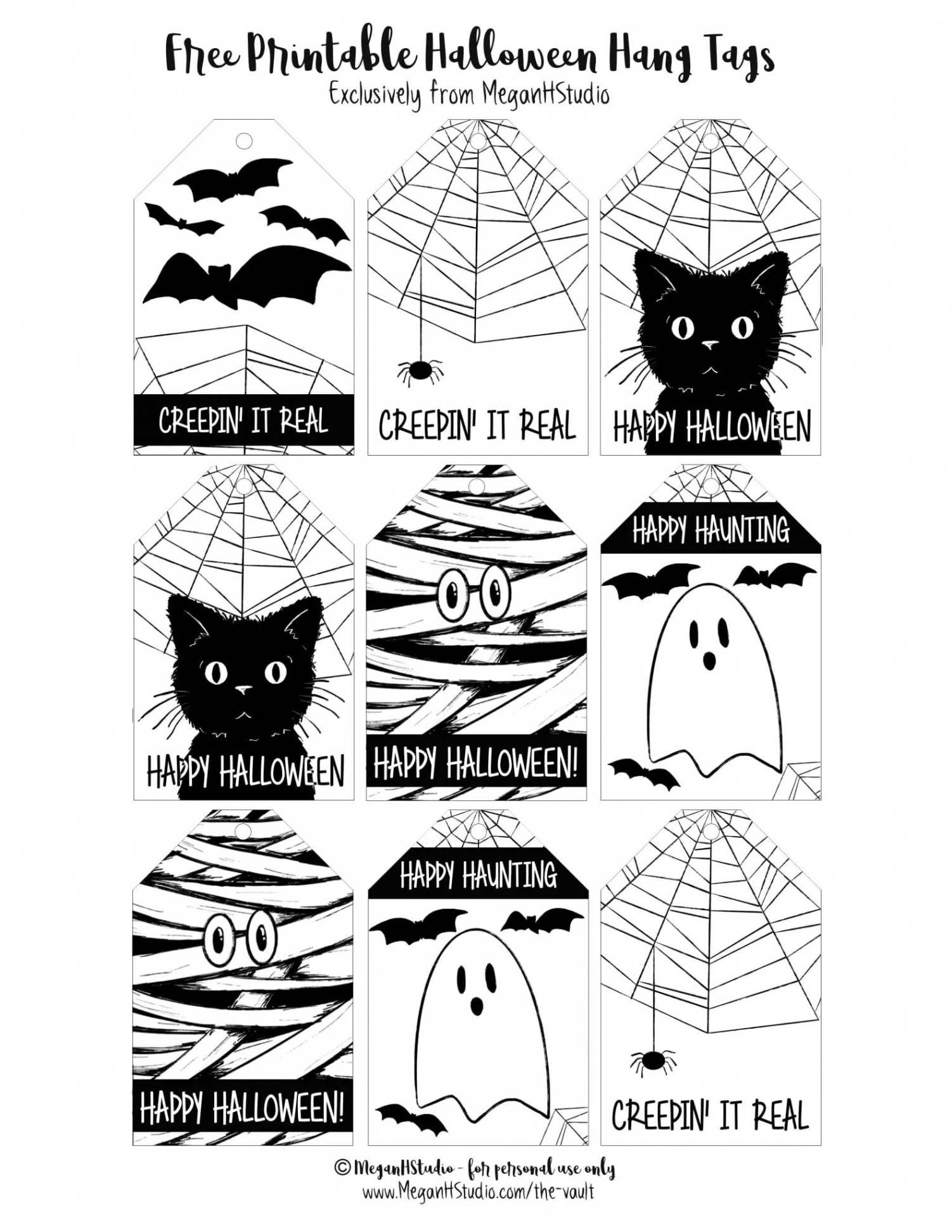 Free Printable Black and White Halloween Tags  Halloween tags