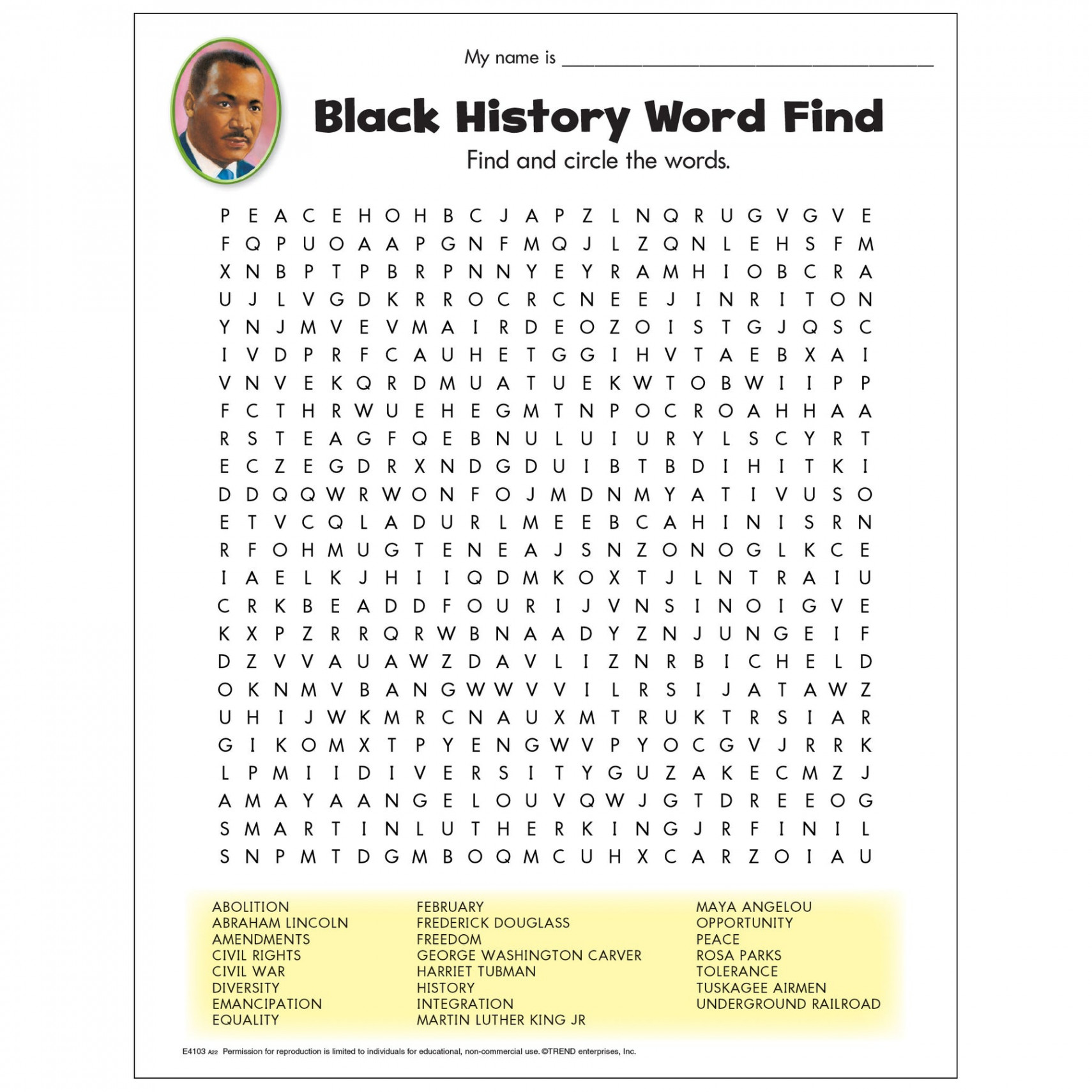 Free Printable Black History Word Find — TREND enterprises, Inc.