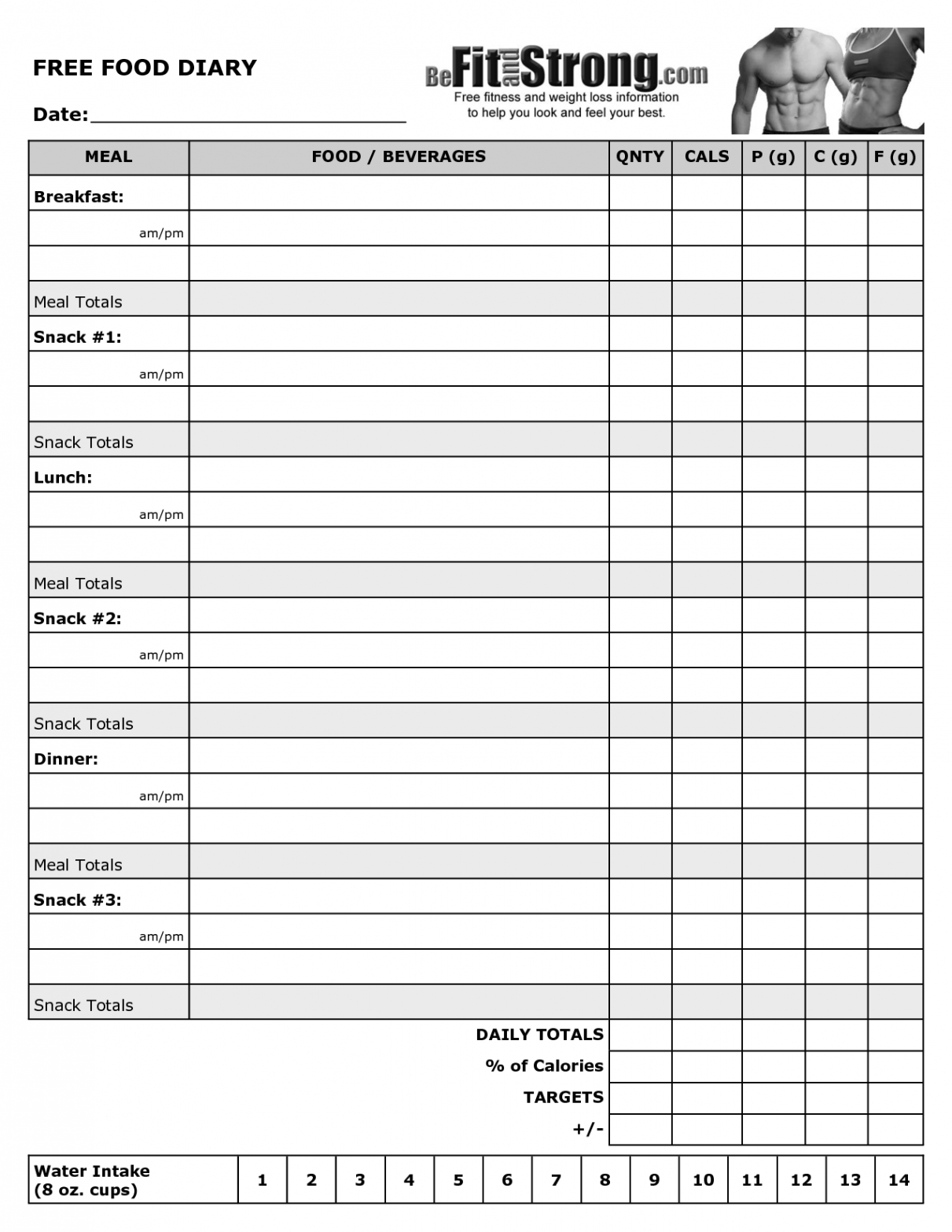 Free Printable Food and Exercise Log Journal  Food diary template