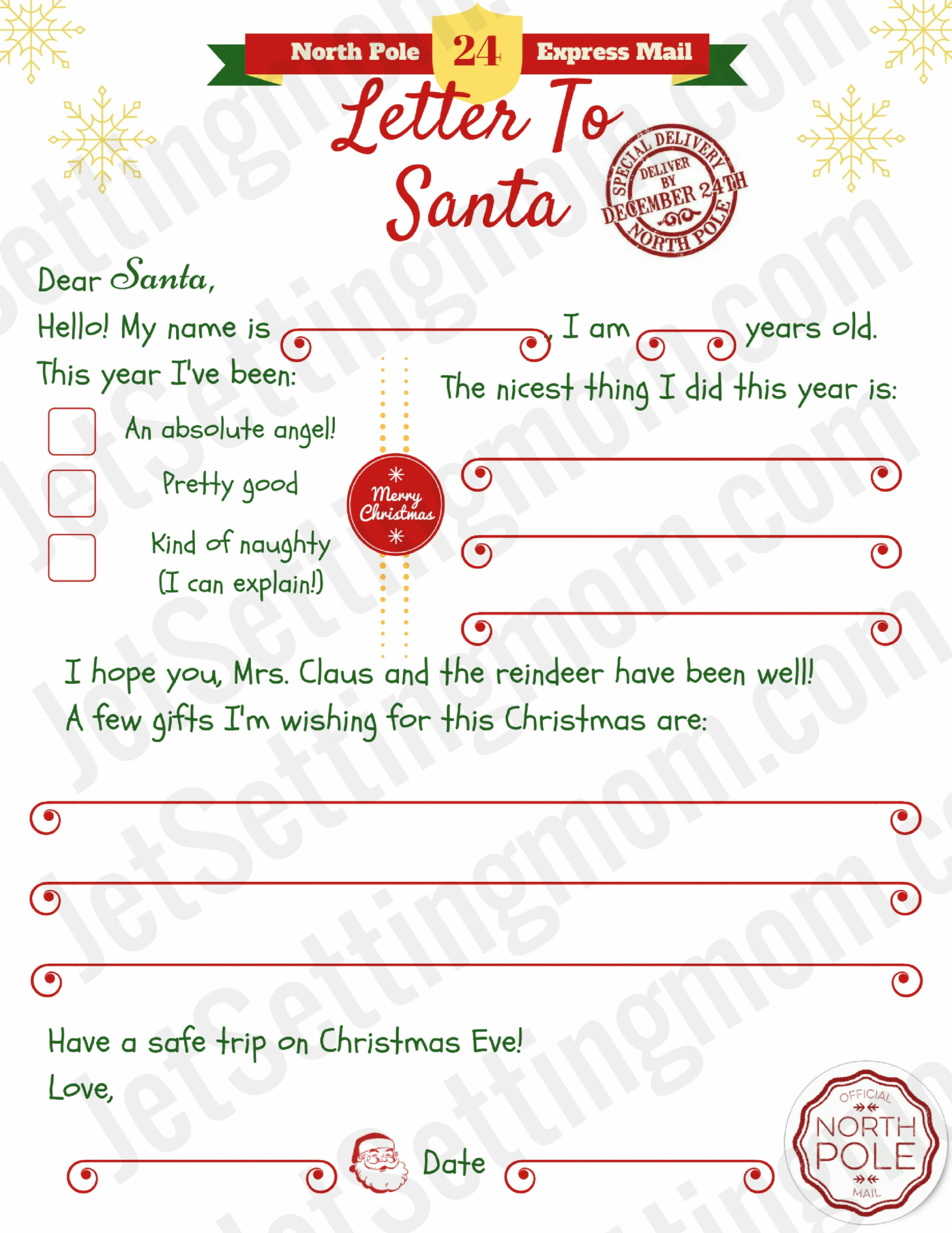 Free Printable Letter to Santa Template - Writing To Santa Made Easy!