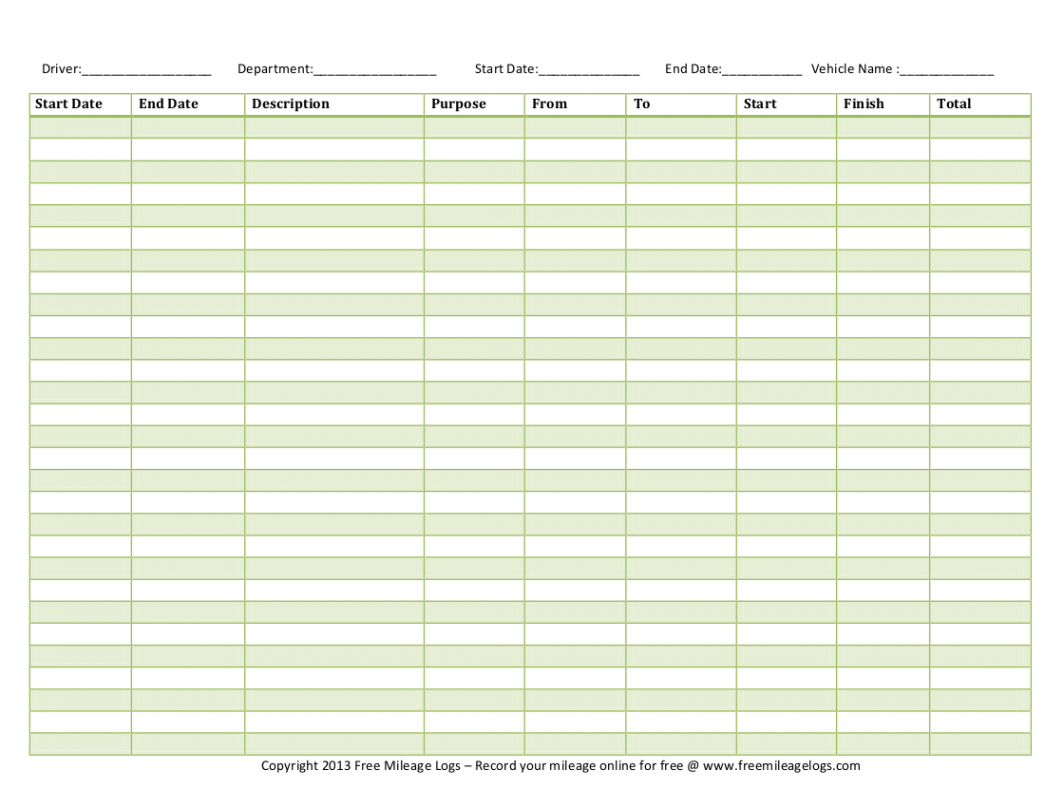 Free Printable Mileage Logs