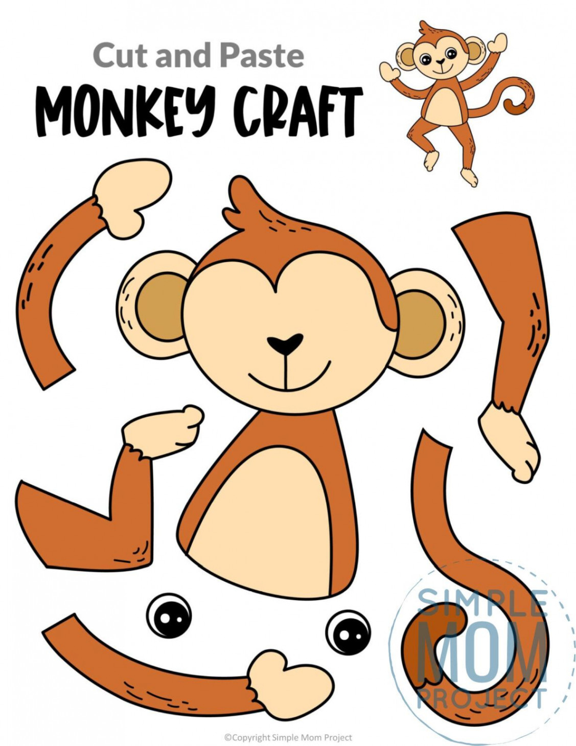 Free Printable Monkey Craft Template  Monkey crafts, Safari