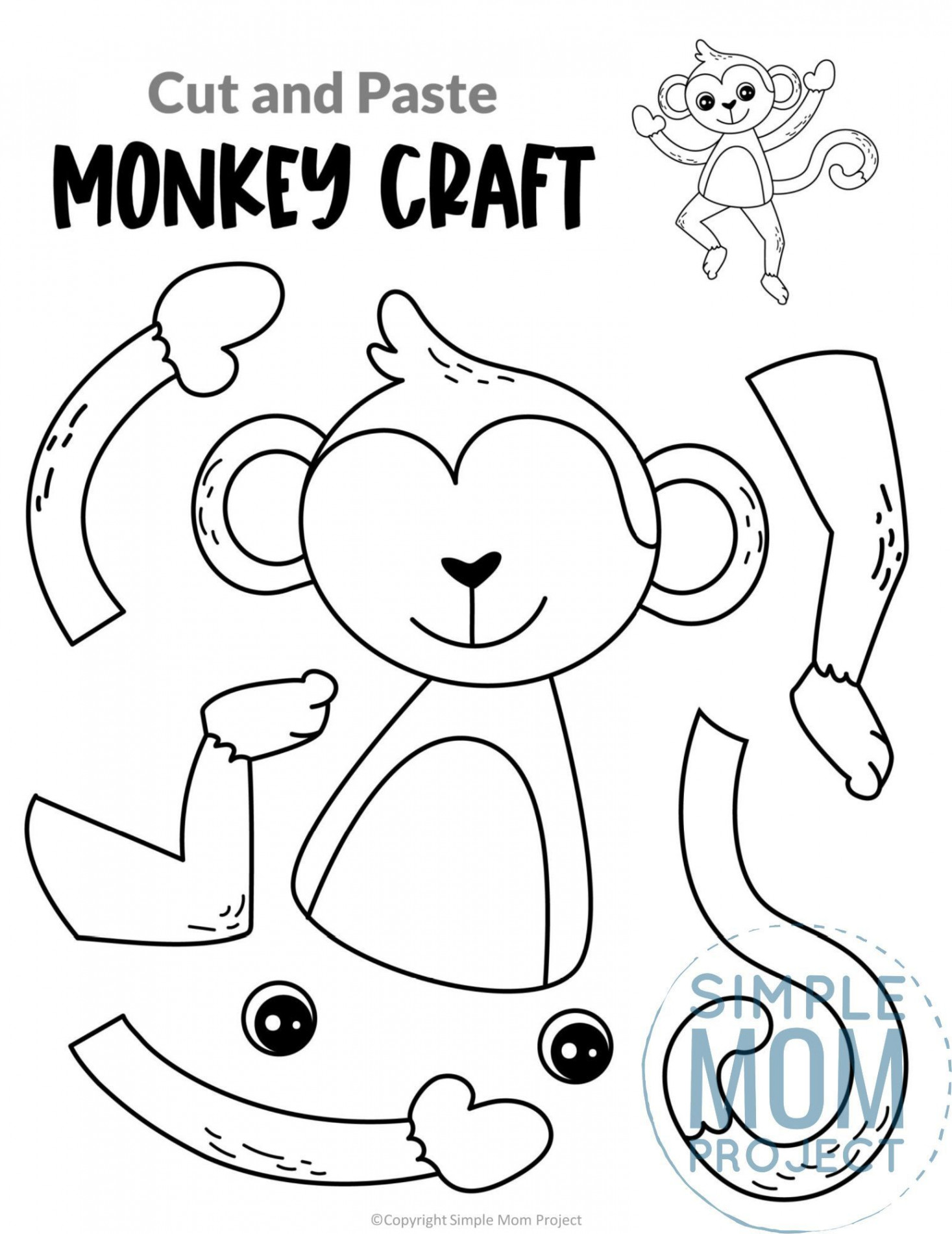 Free Printable Monkey Craft Template  Monkey crafts, Safari