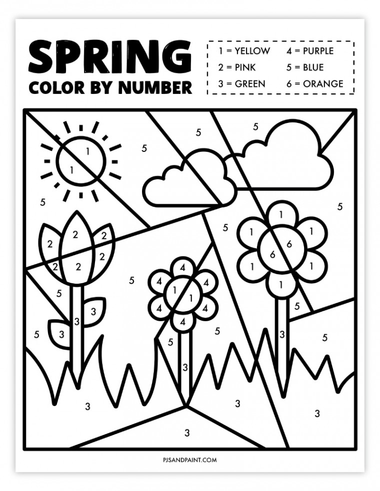 Free Printable Spring Color By Number Worksheet - Pjs and Paint