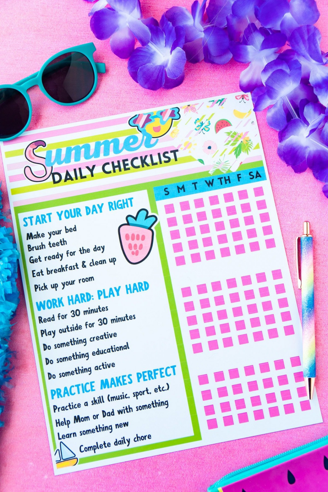 Free Printable Summer Chore Chart  Versions - Play Party Plan