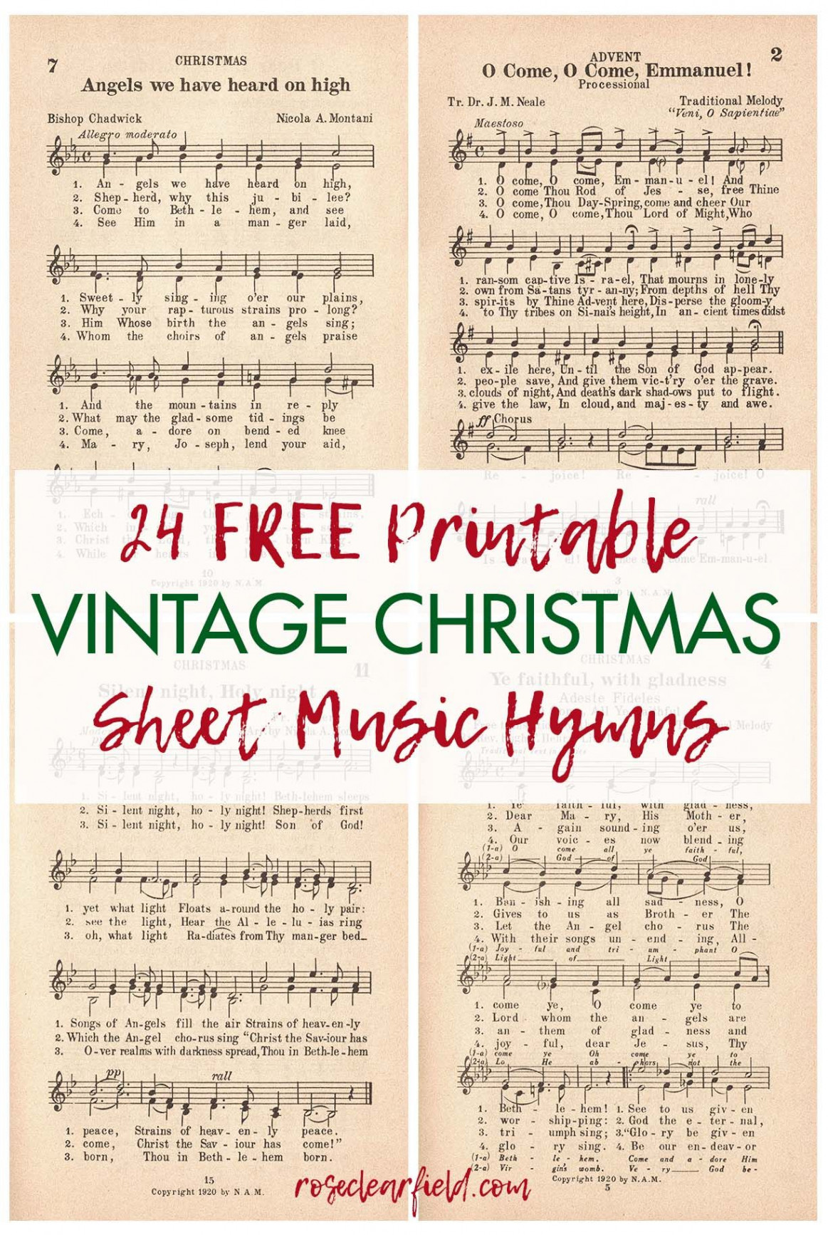 Free Printable Vintage Christmas Sheet Music Hymns - Rose