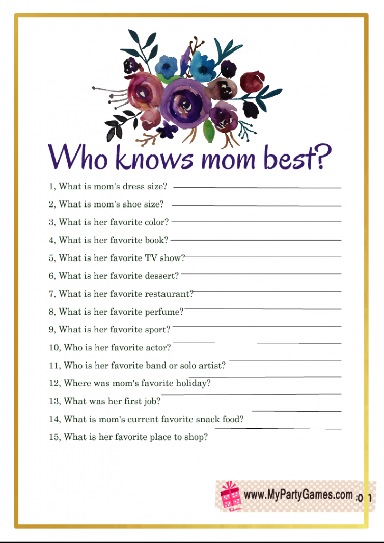 Free Printable Who knows Mom best? Mother