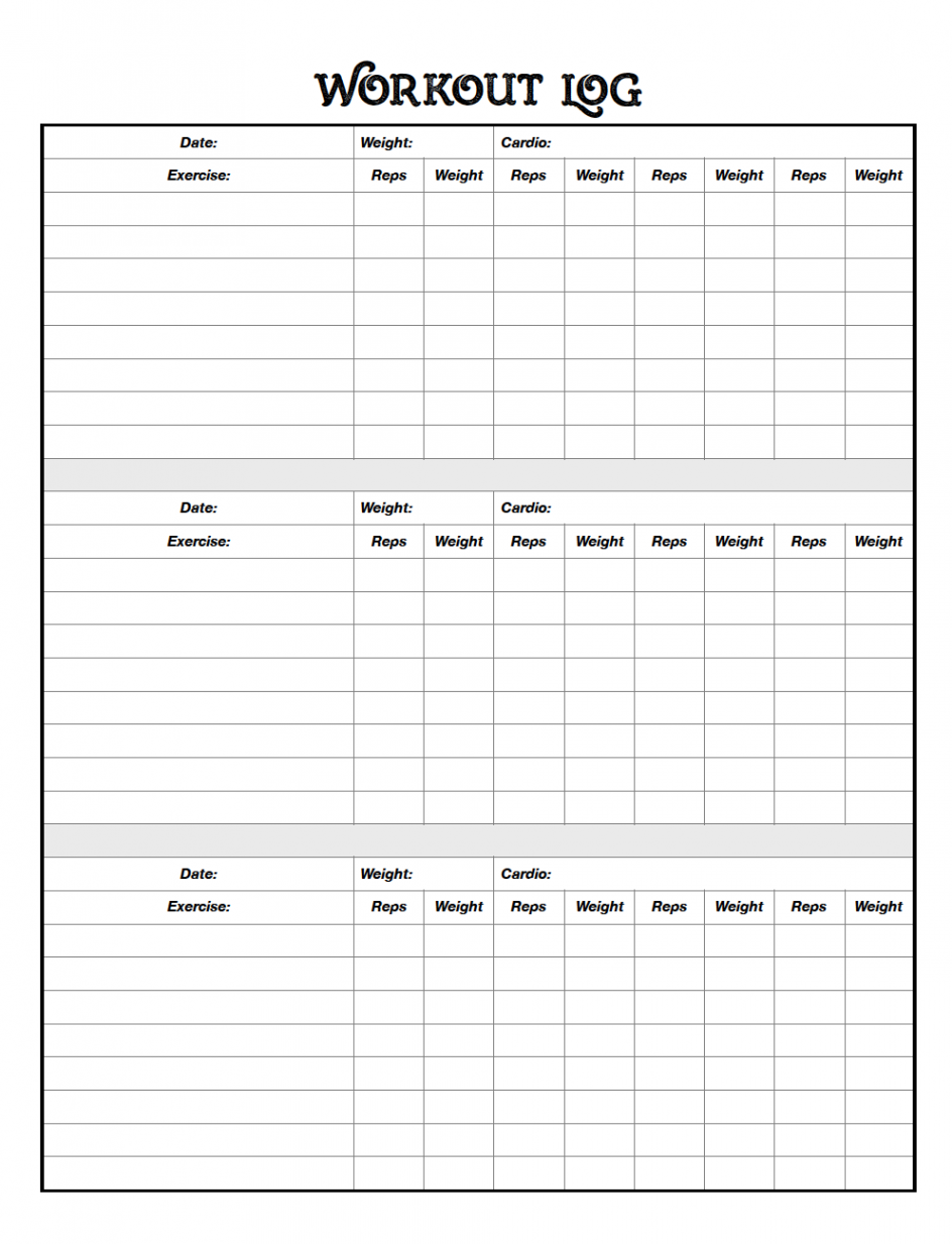 Free Printable Workout Log:  Designs  Fitness planner printable