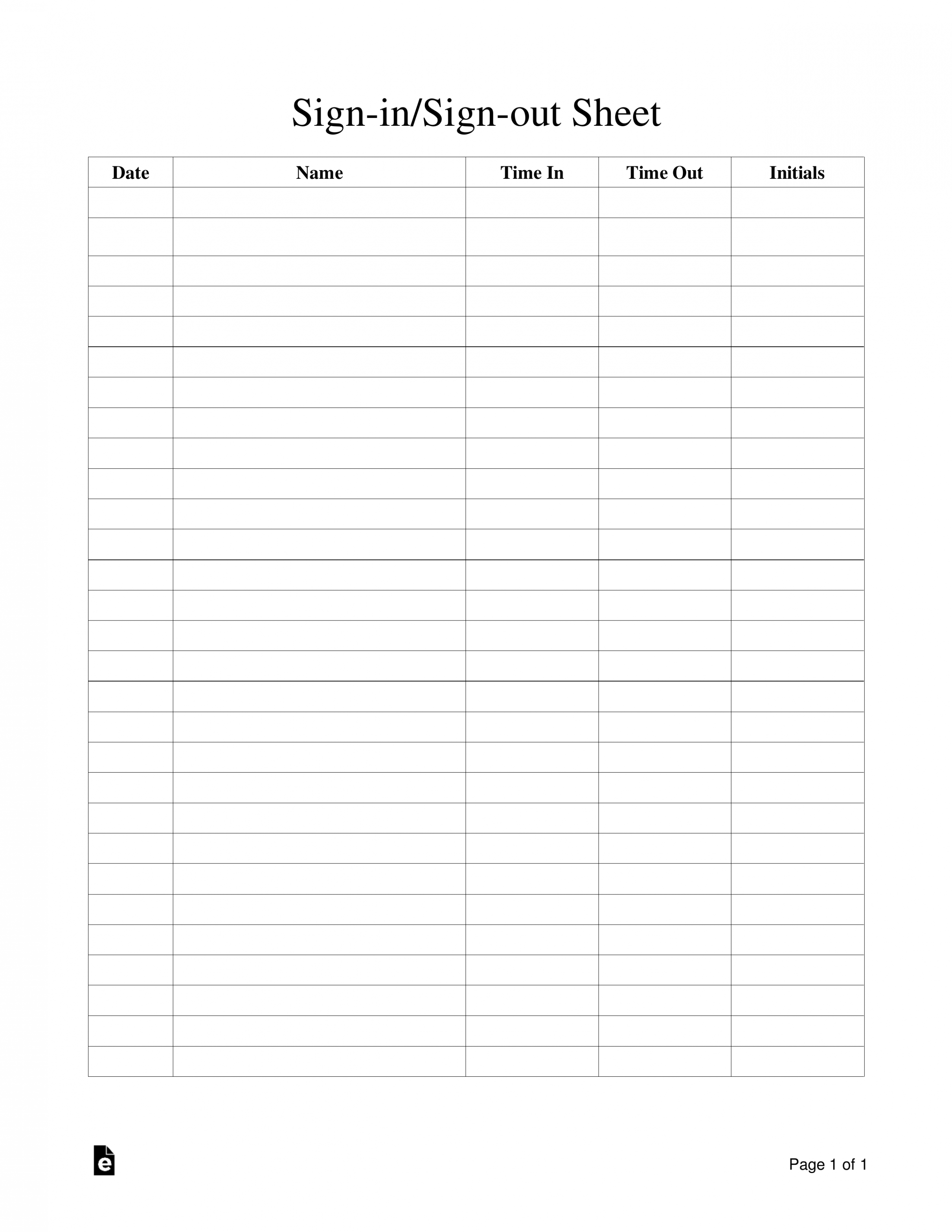 Free Sign-in/Sign-out Sheet Template - PDF  Word – eForms