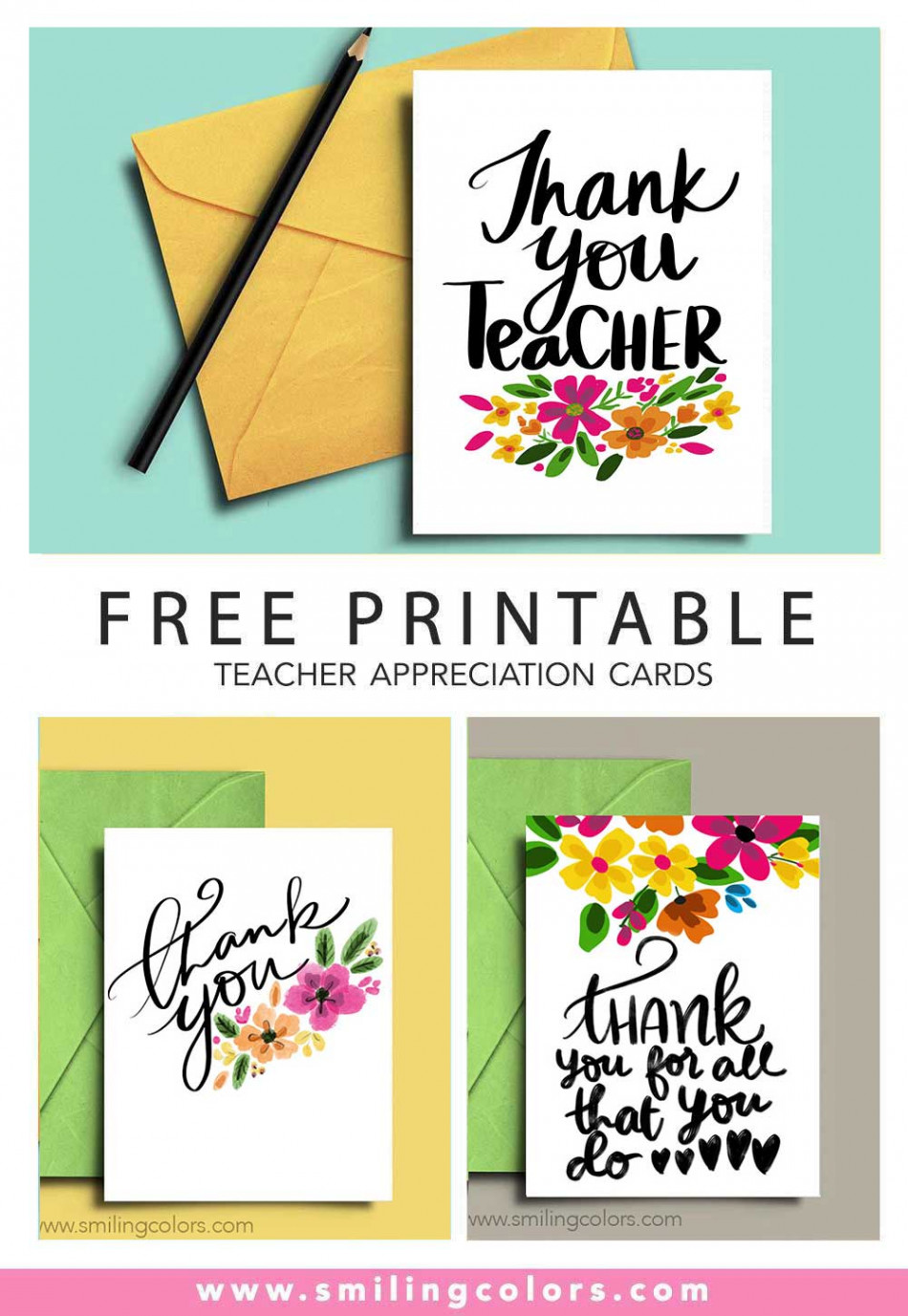 FREE Thank you Teacher Printable cards! - Smiling Colors