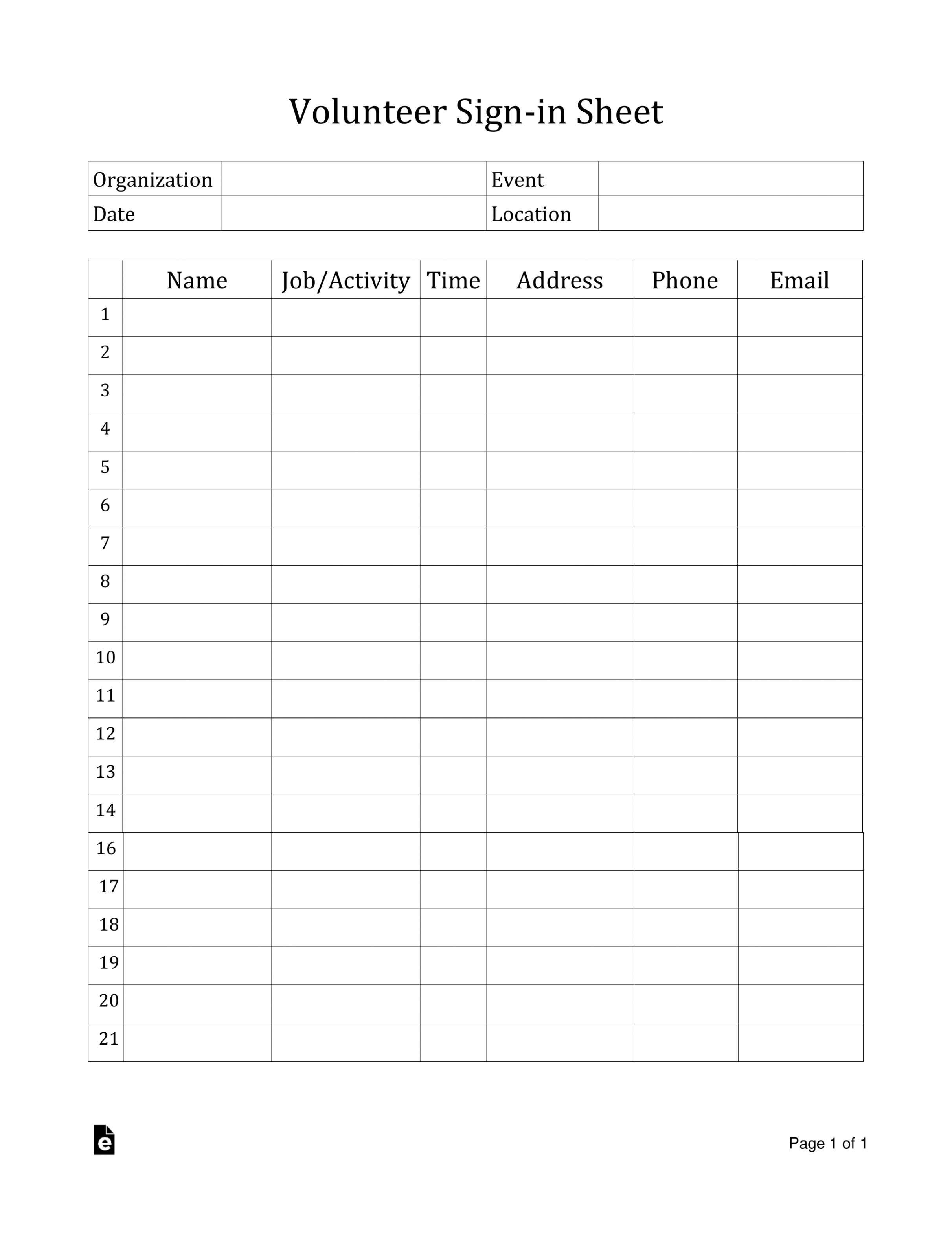 Free Volunteer Sign-in Sheet Template - PDF  Word – eForms