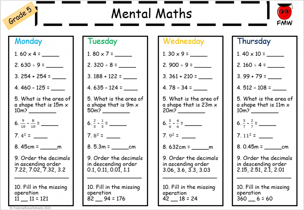 Grade  Math Worksheets  Free Worksheets  Printables