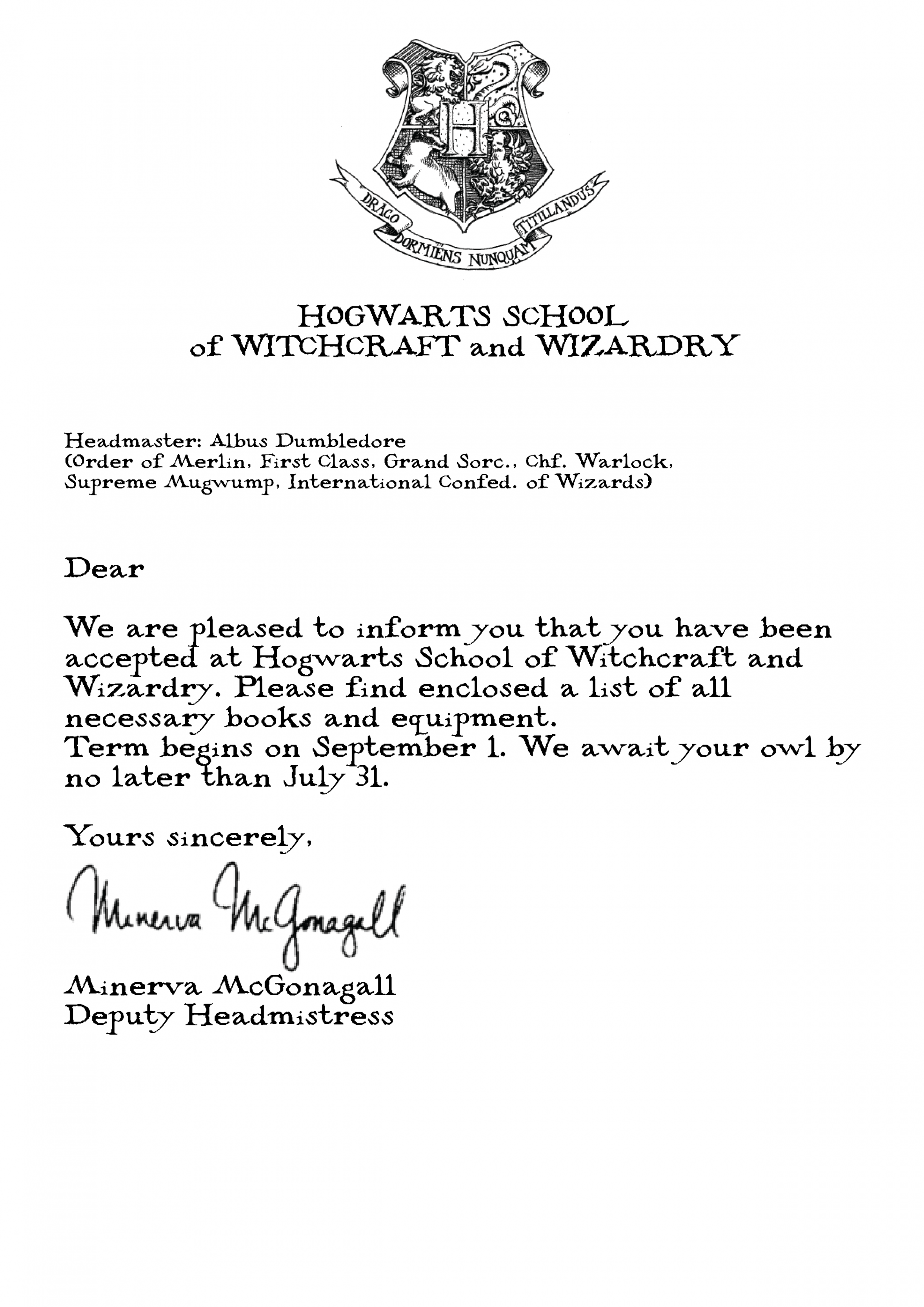 Harry Potter Hogwarts acceptance letter - Imgur:I wish :)  Harry