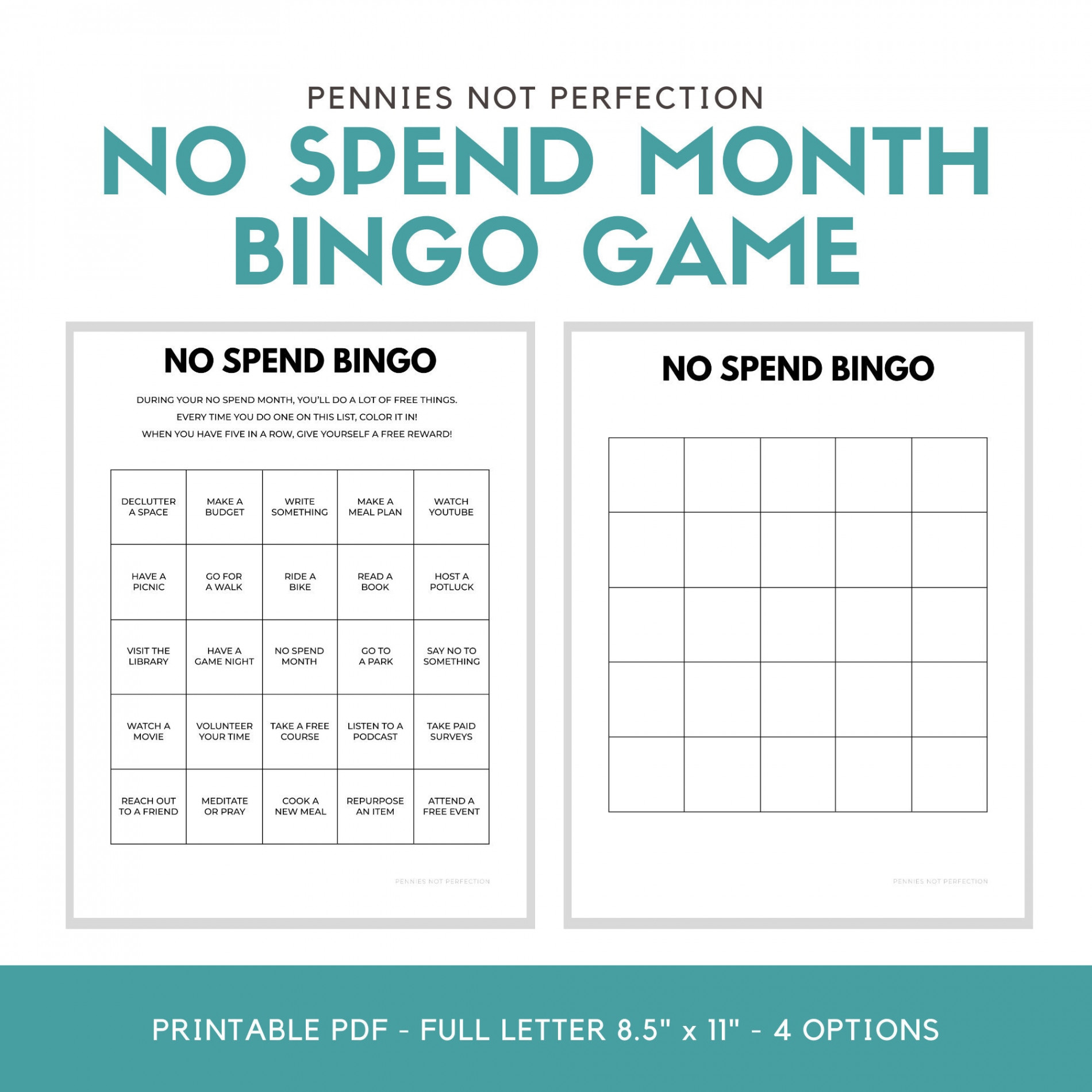 Kein verbringen Monat BINGO No Spend Challenge Printable - Etsy